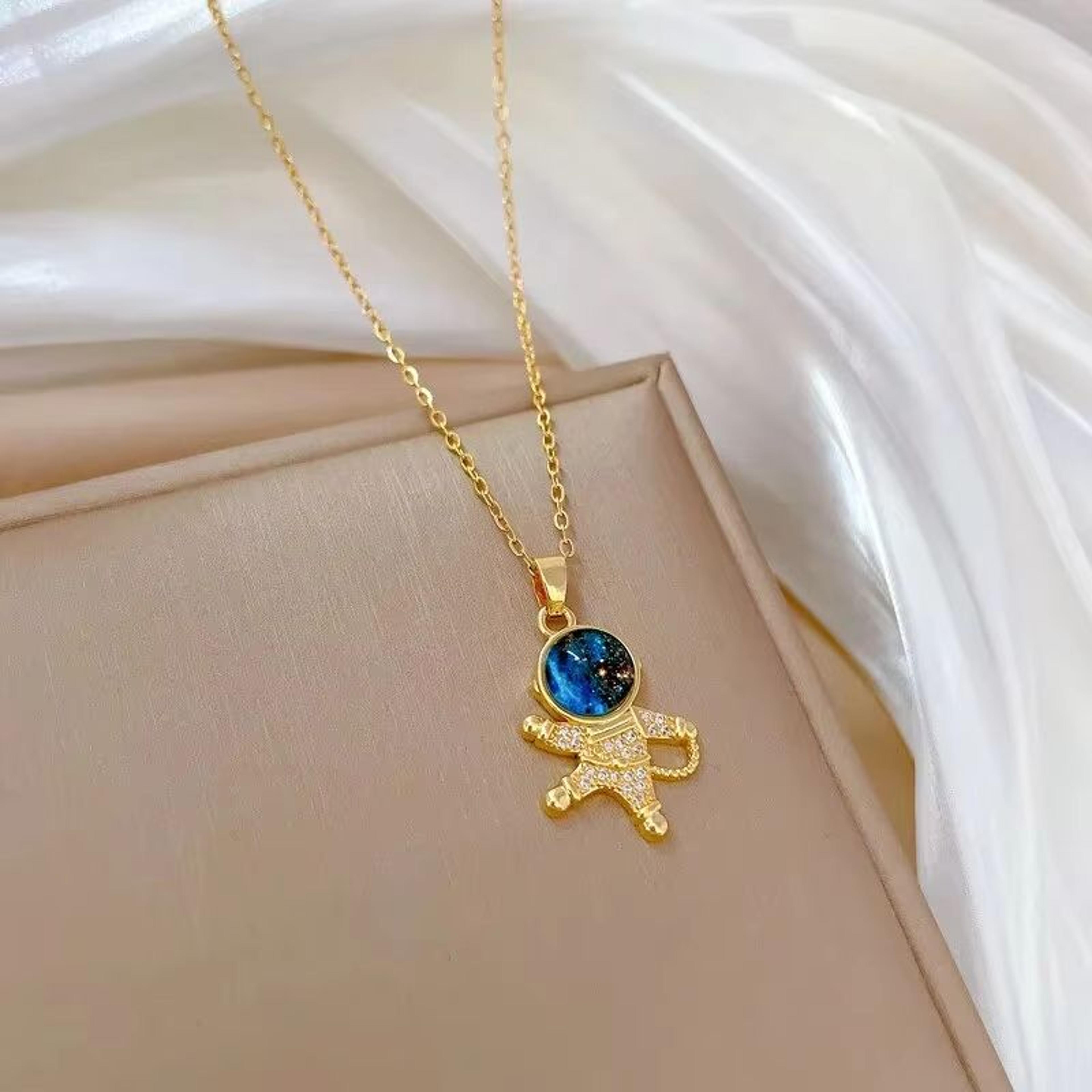 Starry Dream Astronaut Planet Moon Titanium Steel Necklace For Women 1