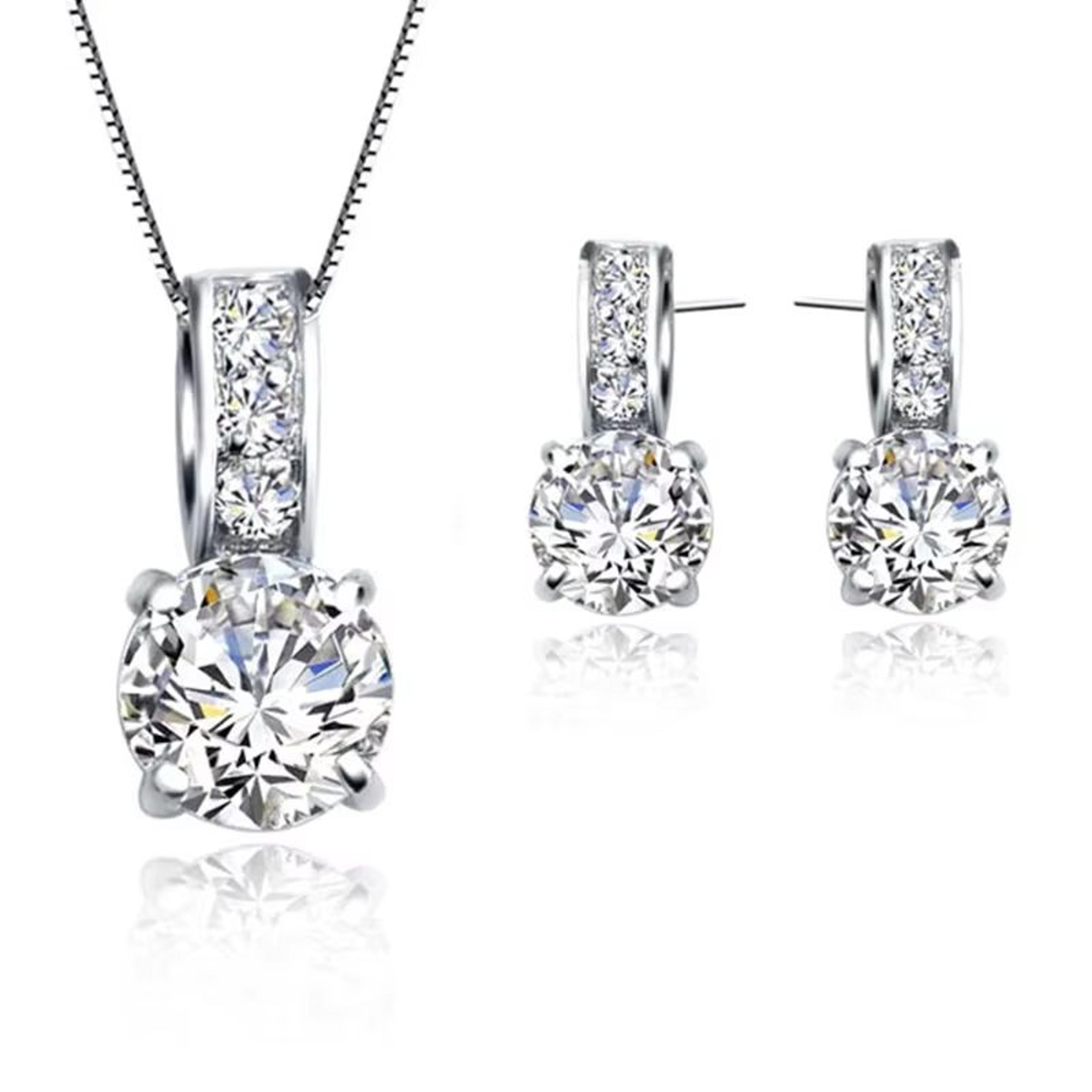classic bridal jewelry set for women – sterling silver color cubic zirconia necklace & crystal stud earrings