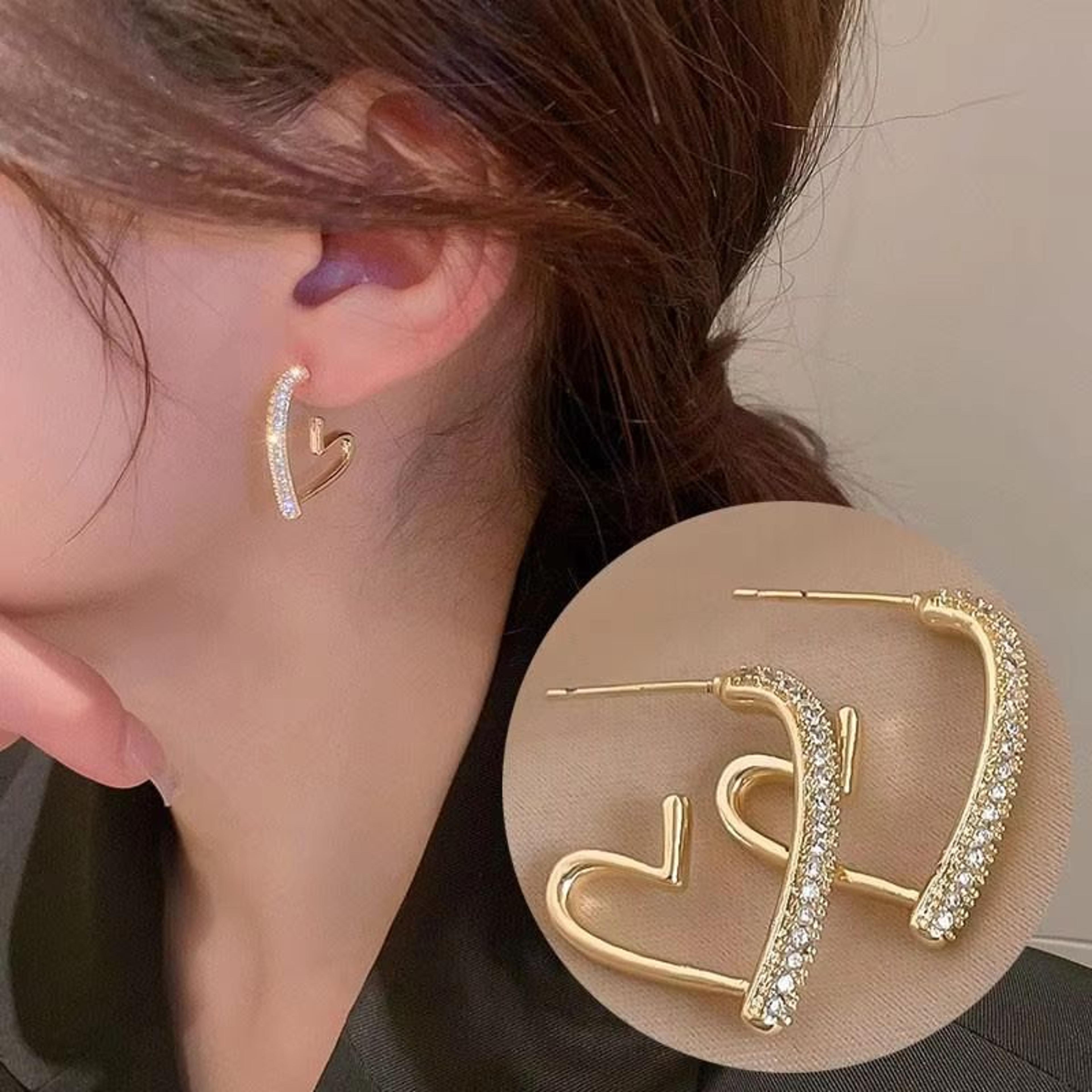 Korean Fashion Crystal Heart Zircon Earrings For Women 925 Silver Needle 7