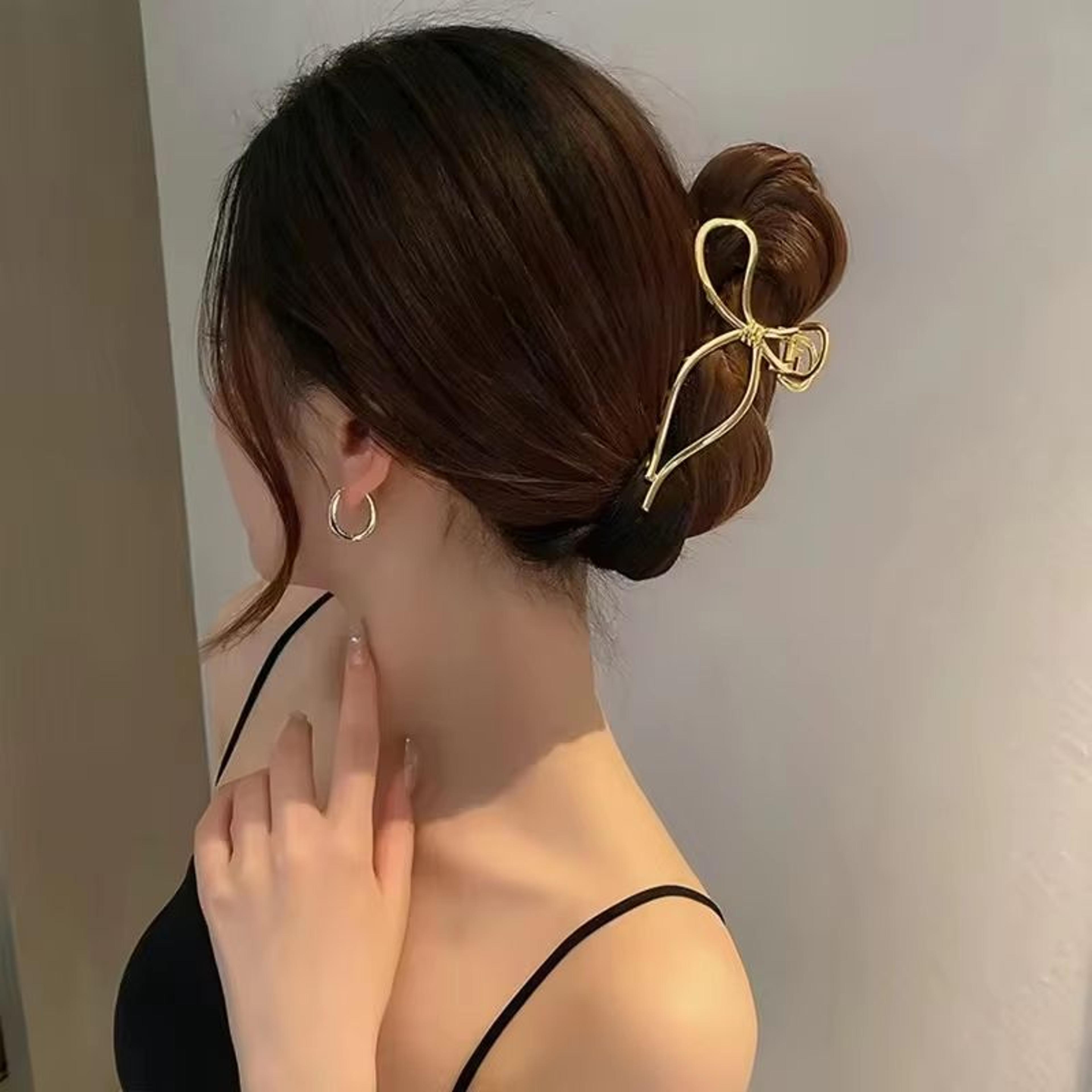 Elegant Bow Metal Hair Claw Clip  Gold  Silver Geometric Hollow Hairpin For Women 6