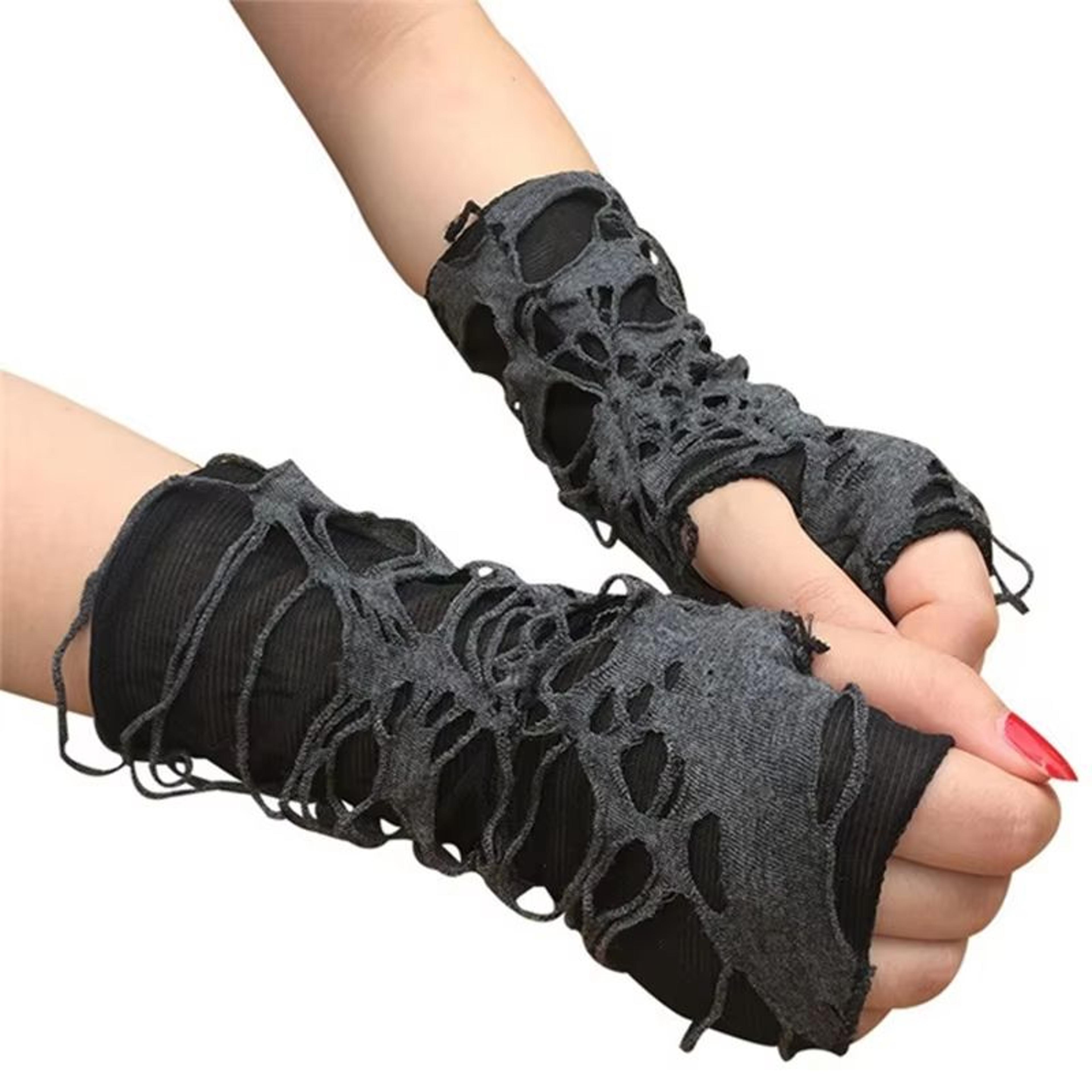 Midnight Edge Gothic Black Gloves  Unisex Fingerless Long Club  Cosplay Mitts 0