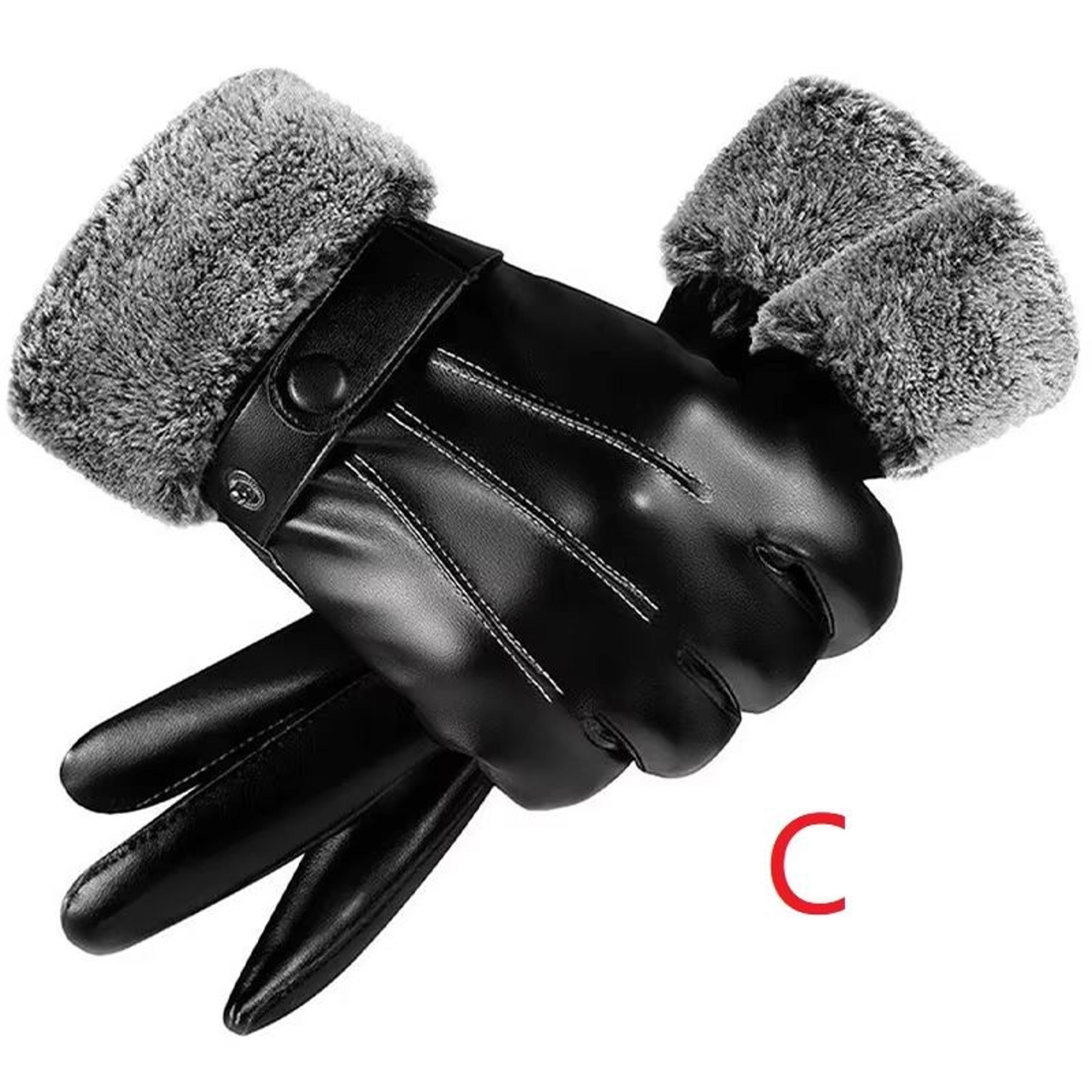 Mens Winter Black Pu Leather Driving Gloves Touchscreen 9