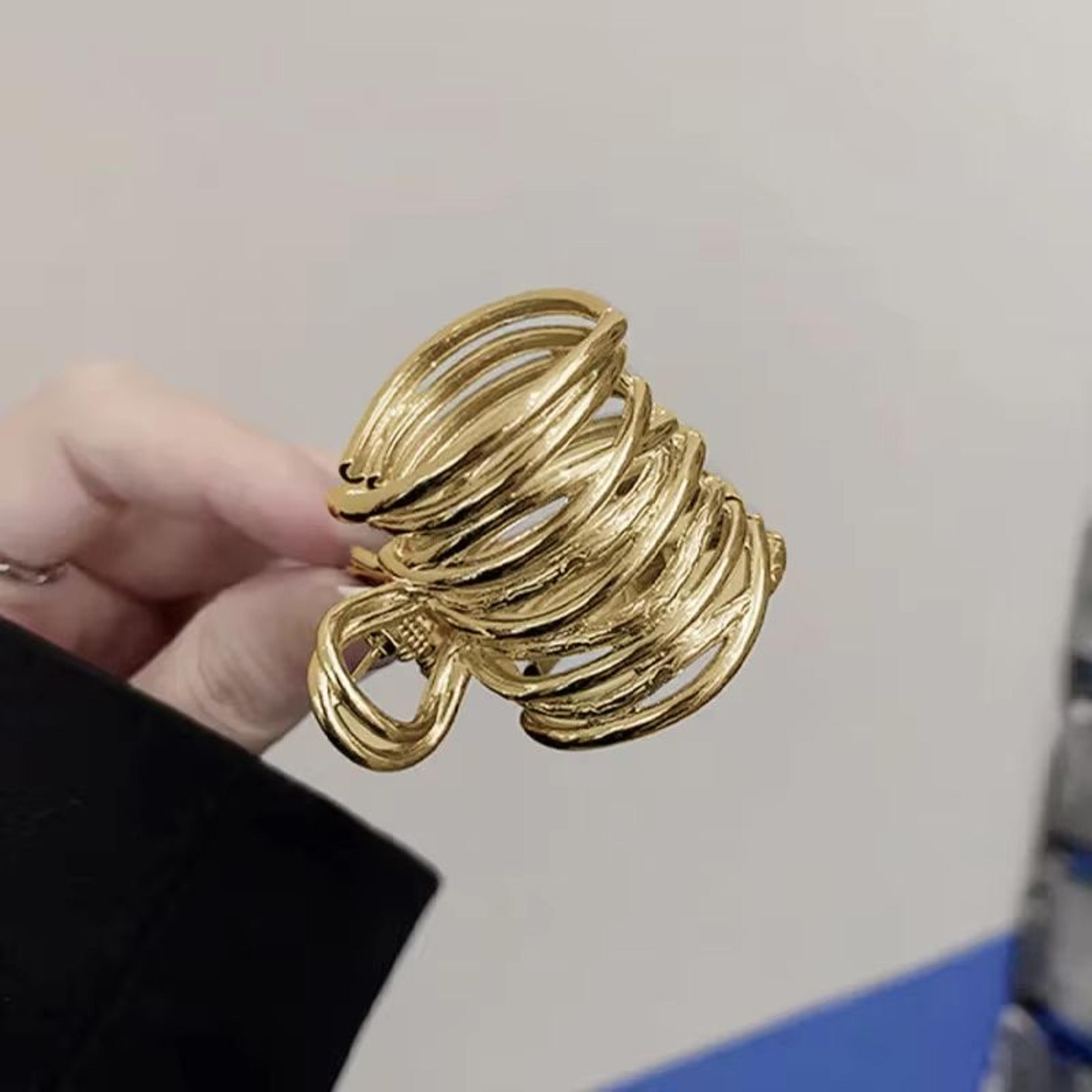 Sculpted Shine Irregular Metal Hair Claw  NonSlip High Ponytail Clip For Women  Girls 6