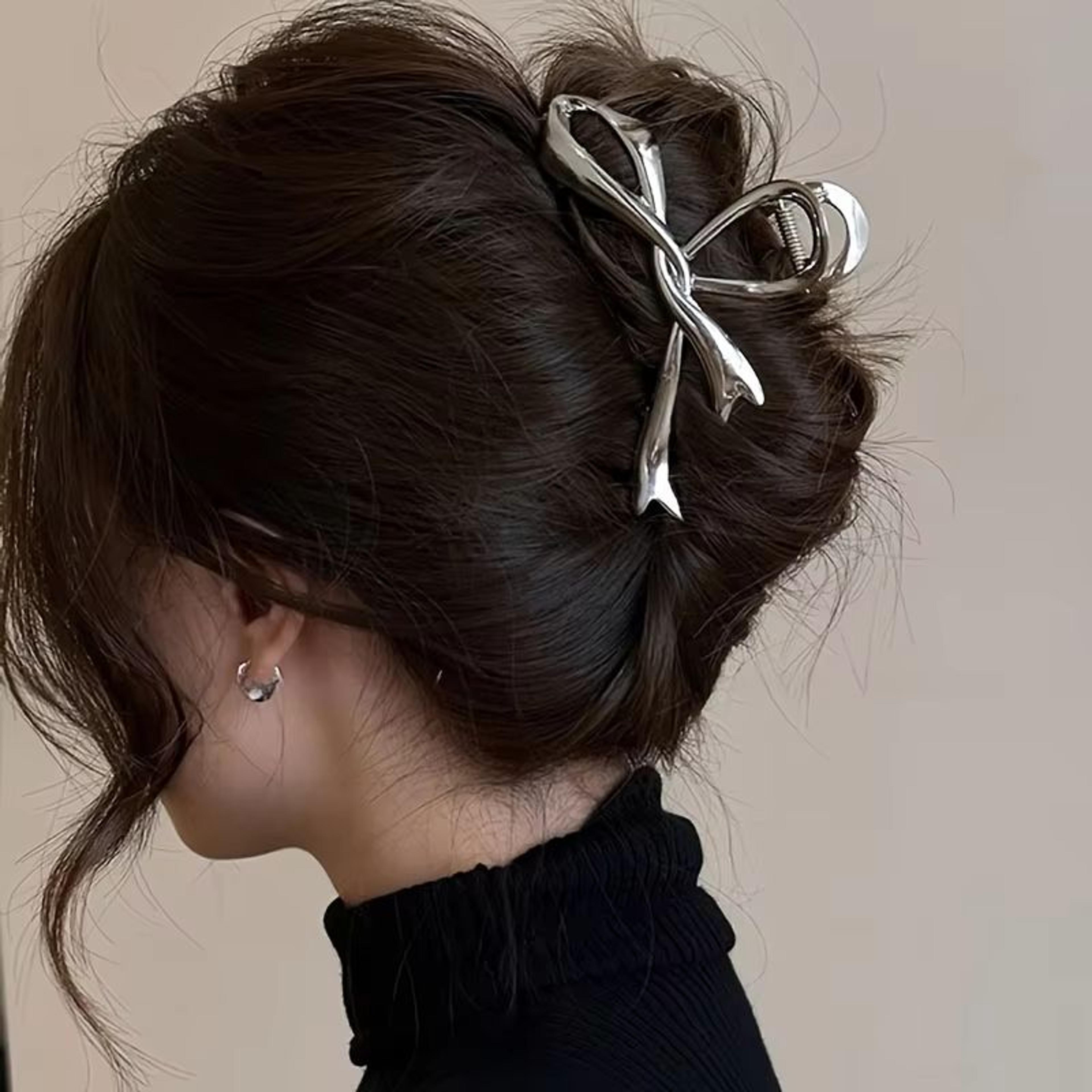 RibbonCharm Bow Hair Claw  Vintage Metal Ribbon Clip For Ponytails  Updos 0