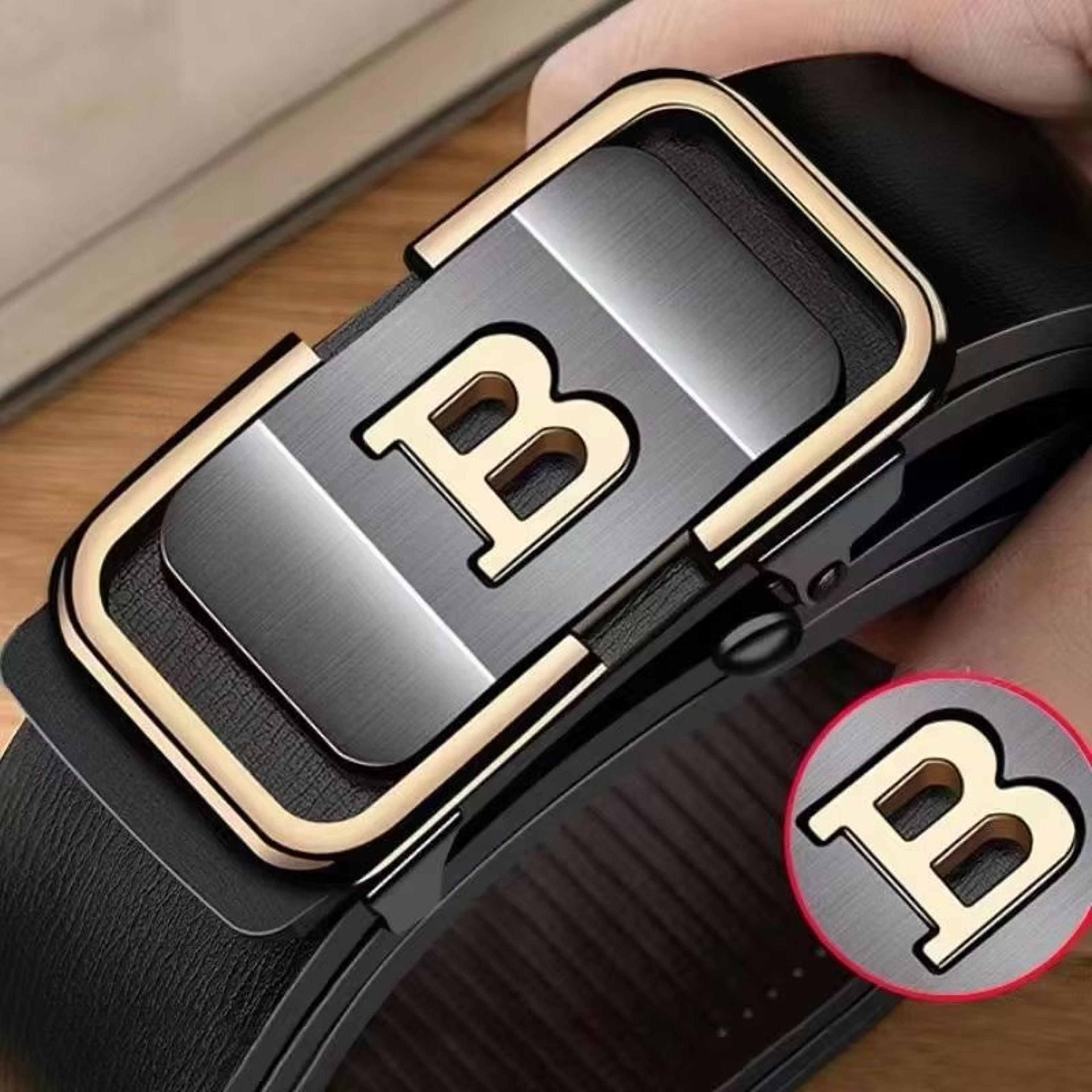 PrimeLetter Mens Automatic Buckle Belt  Toothless Business Fashion Belt With Letter Buckle 1