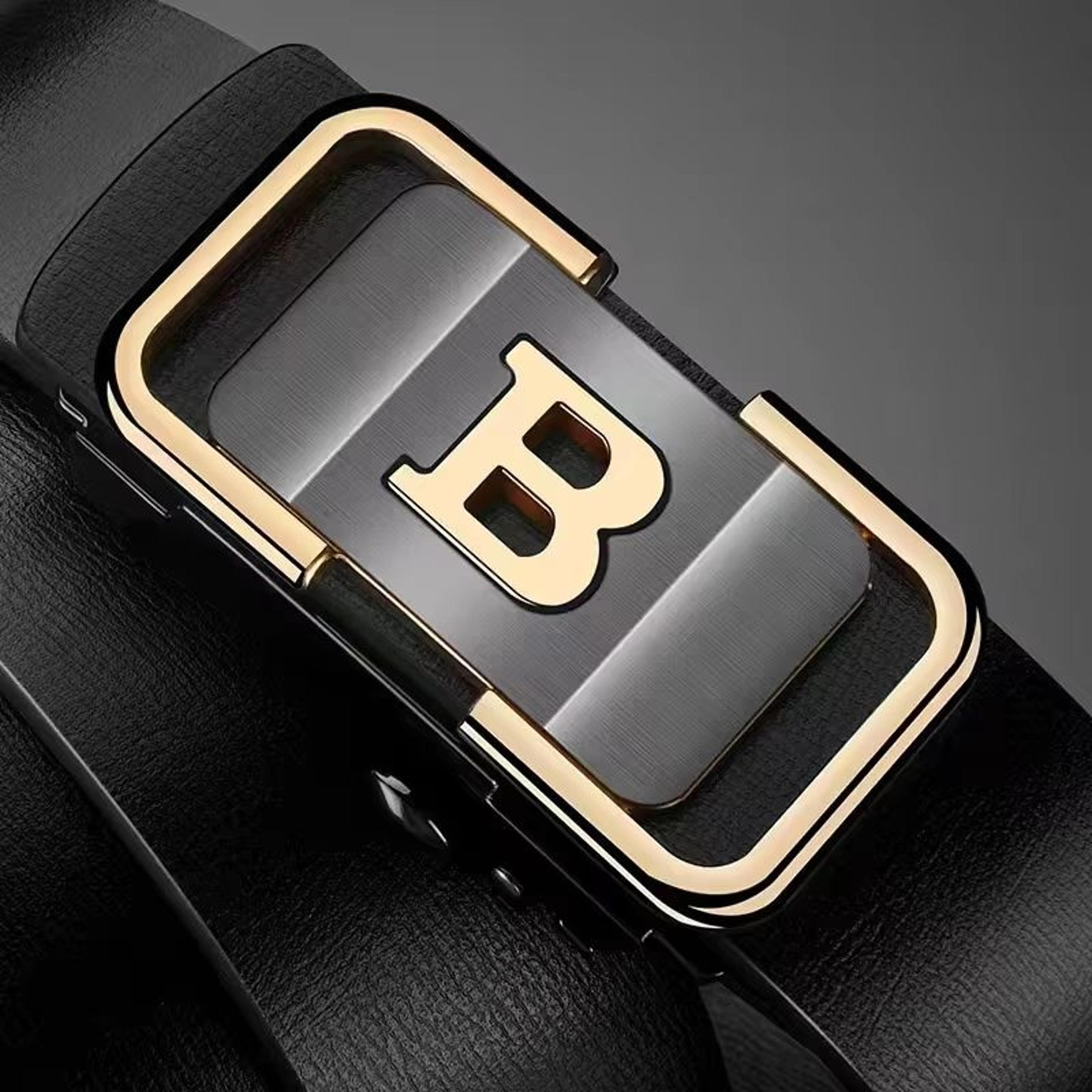 PrimeLetter Mens Automatic Buckle Belt  Toothless Business Fashion Belt With Letter Buckle 7