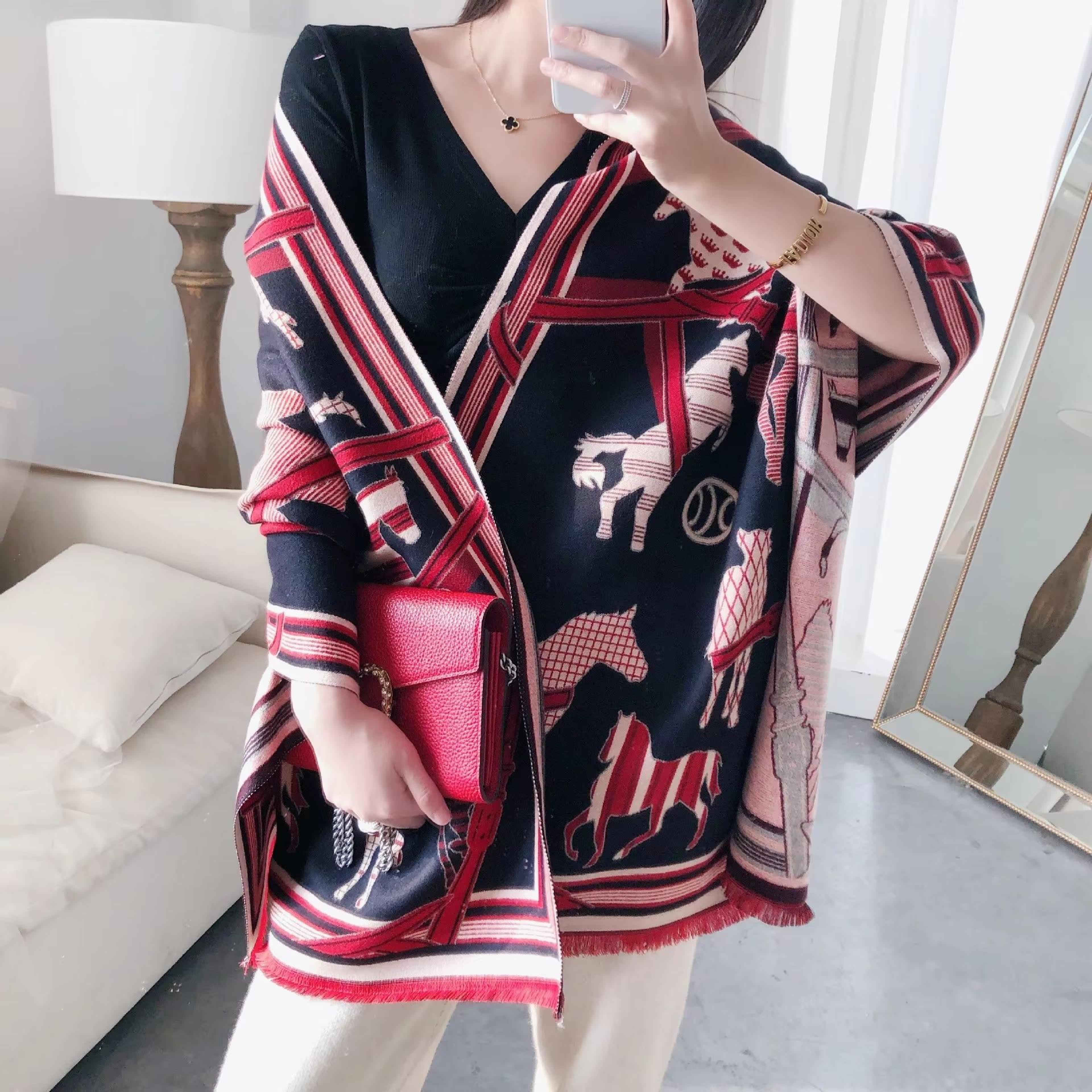 Equestrian Luxe CashmereLook Scarf  Horse Print Womens Thick Winter Shawl Wrap 7