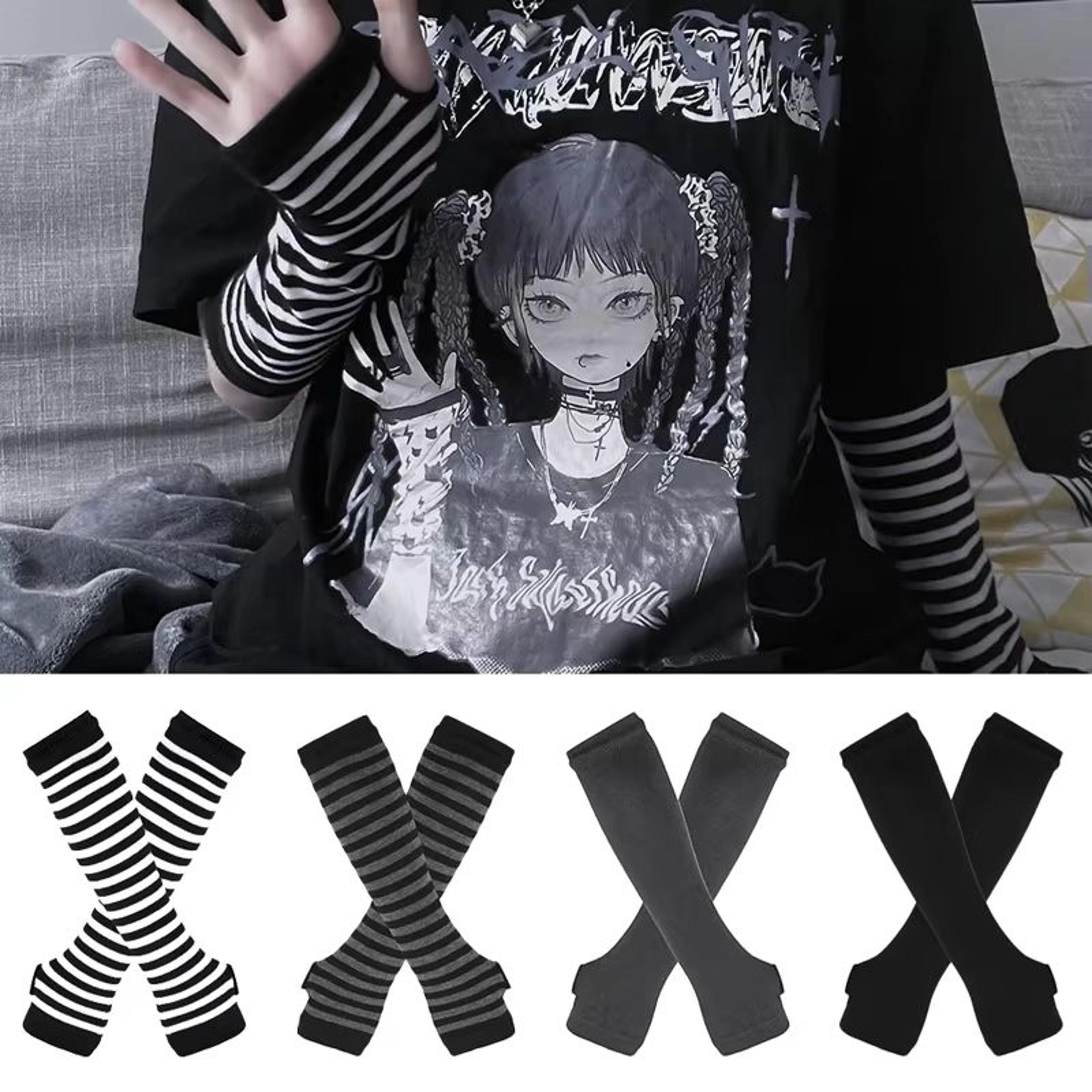 StreetTune Stripe Fingerless Arm Warmers  Knitted Elbow Mittens For Men  Women 1