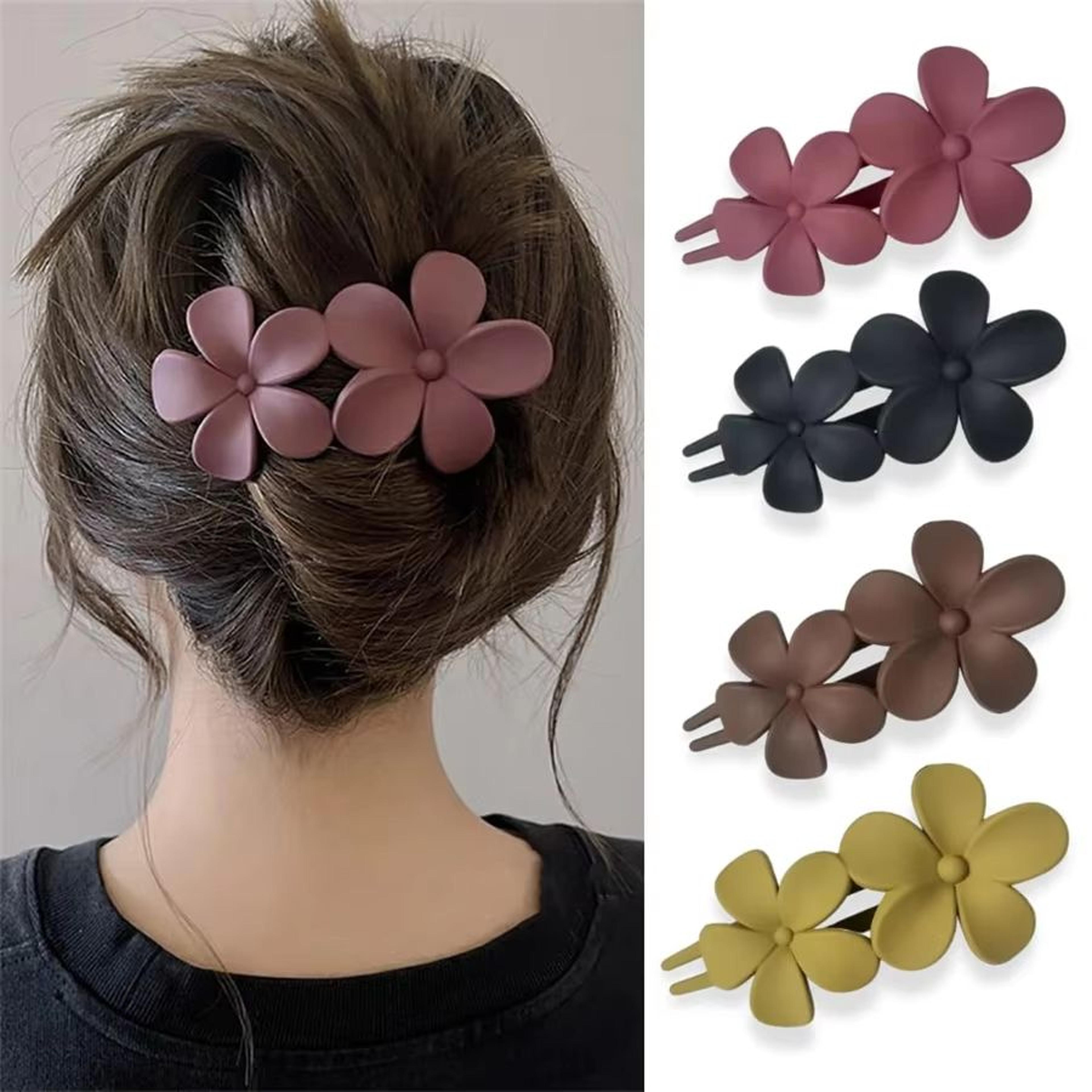 Matte Bloom Flower Hair Clip Set  4Piece French Barrette  Hair Claw Floral Clips For Women 6