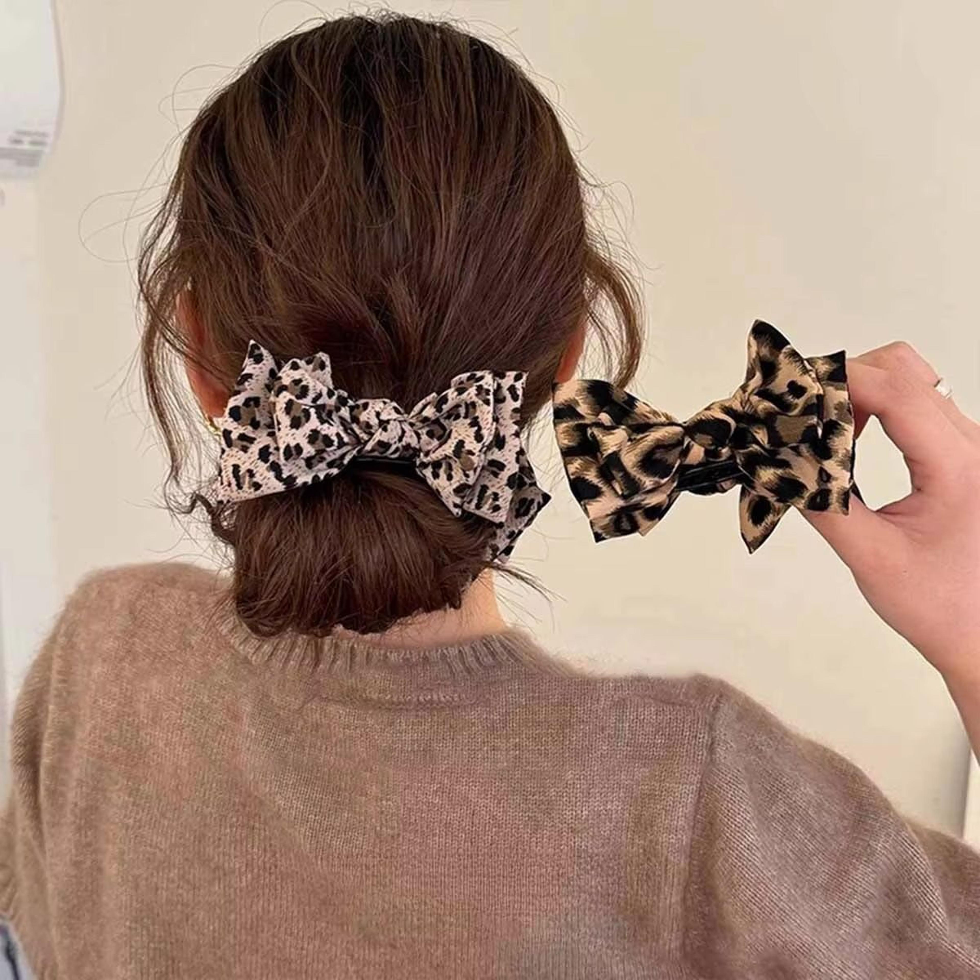 Leopard Chic Bow Hair Grab Clip  Vintage Print Bow Clip For Women 1