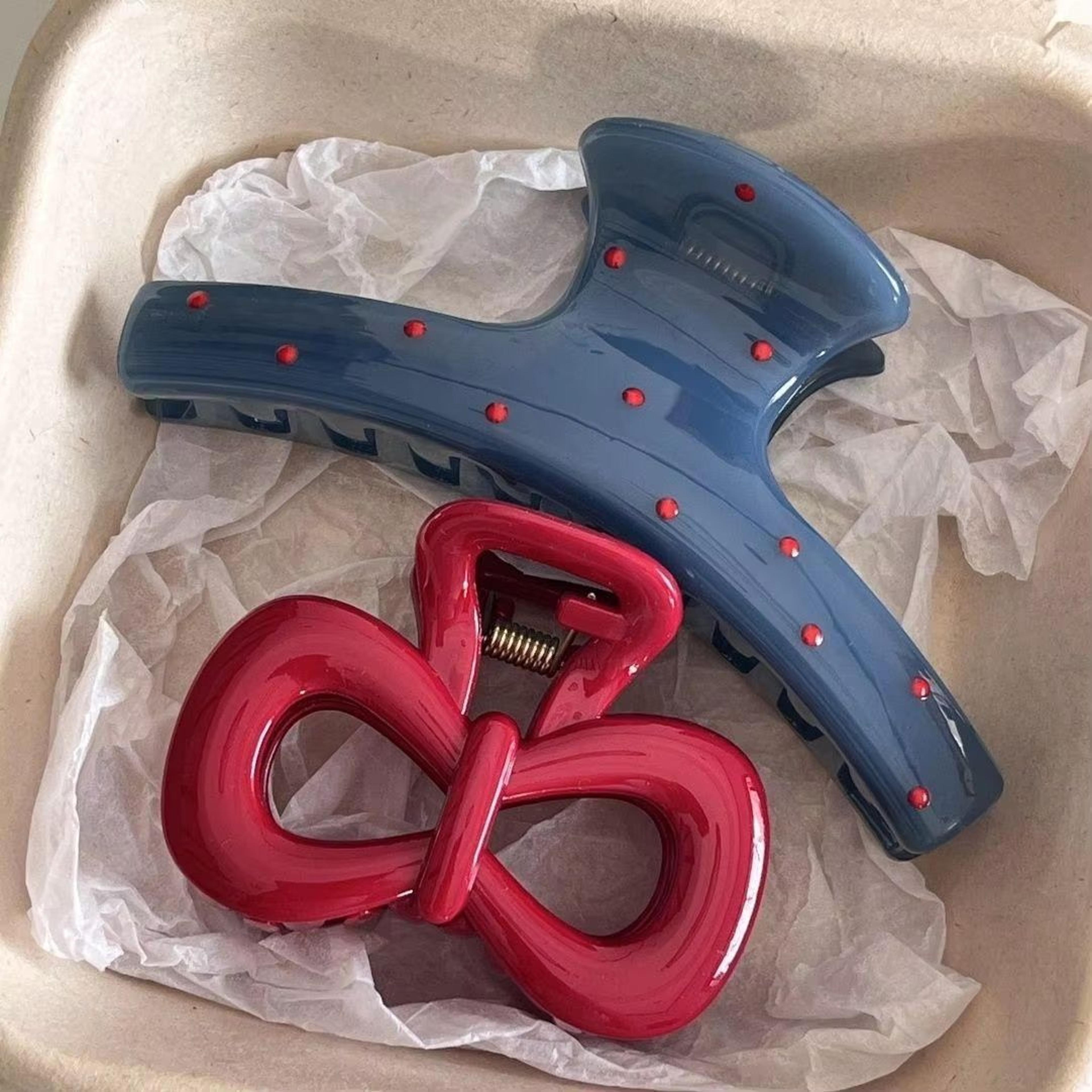 PolkaDot Bow Claw Clips Set  Vintage Blue  Red Trend Hair Accessory 0