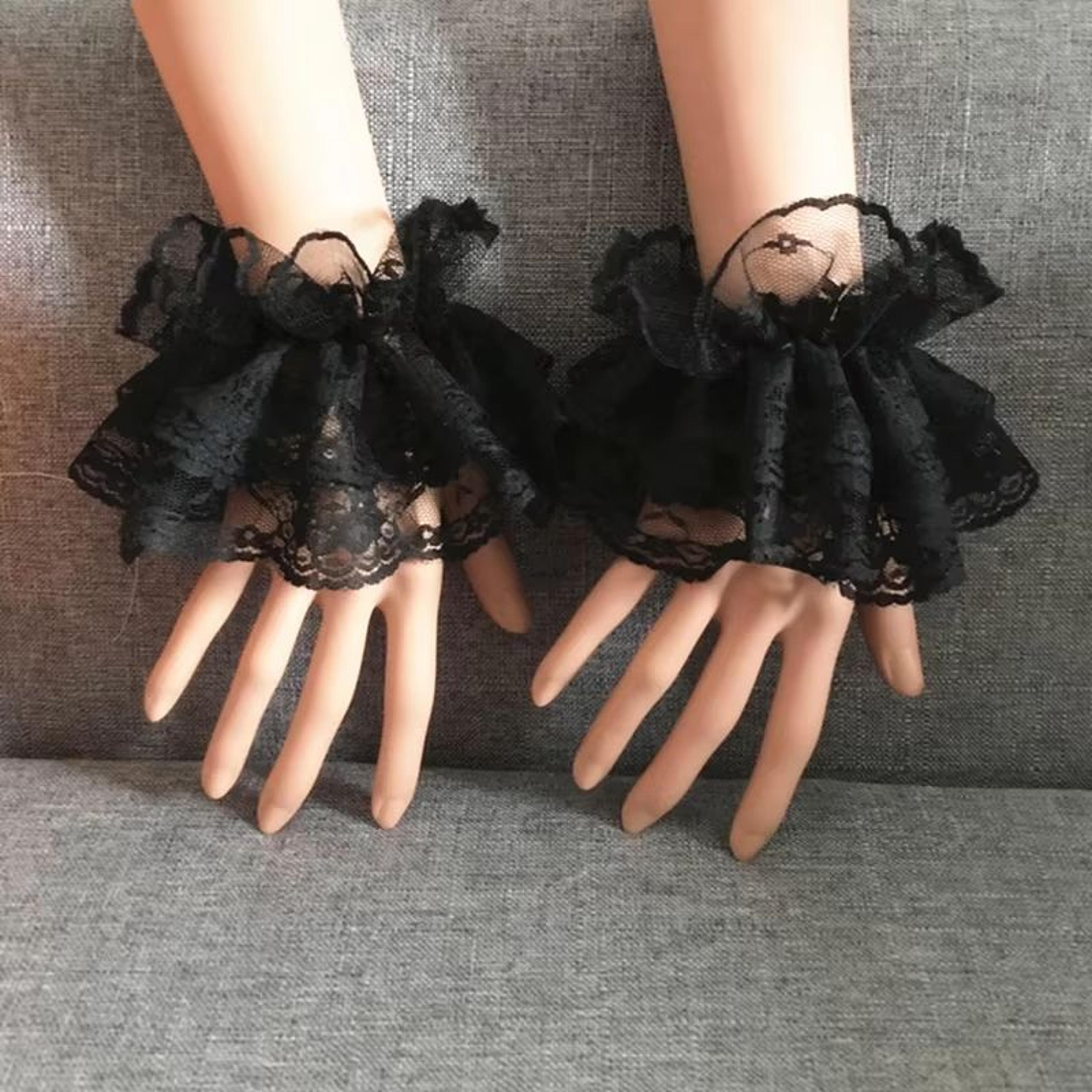 RuffleBloom Lace Wrist Cuff Duo  Elegant Hand Sleeve Accessory For Women  Girls 0
