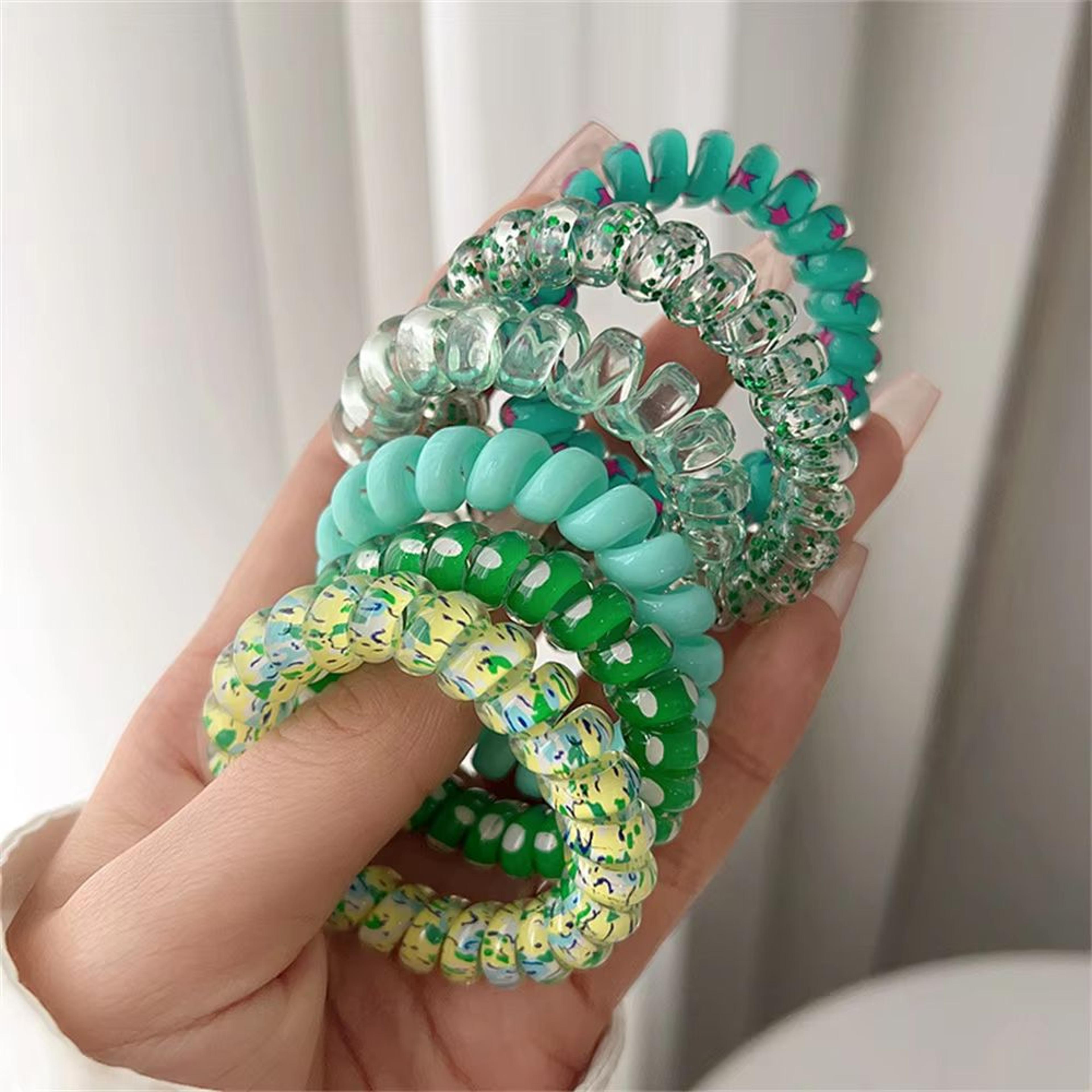 ColorTwist Jelly Coil Hair Tie Set  6Piece Vibrant Spiral Ponytail Holders 9