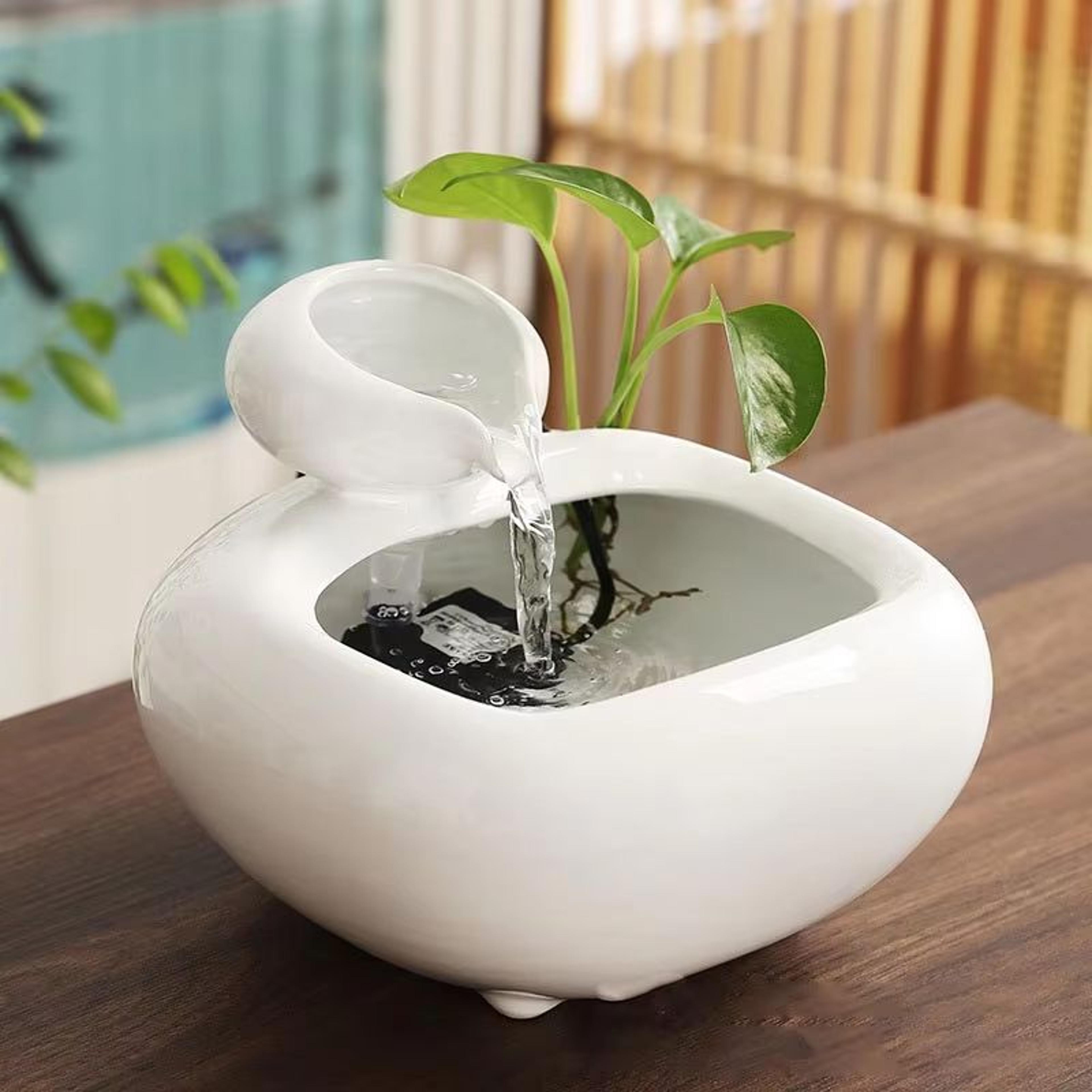 SereneFlow Ceramic Waterfall Hydroponic Vase Fountain  Desktop Meditation Water Feature 3