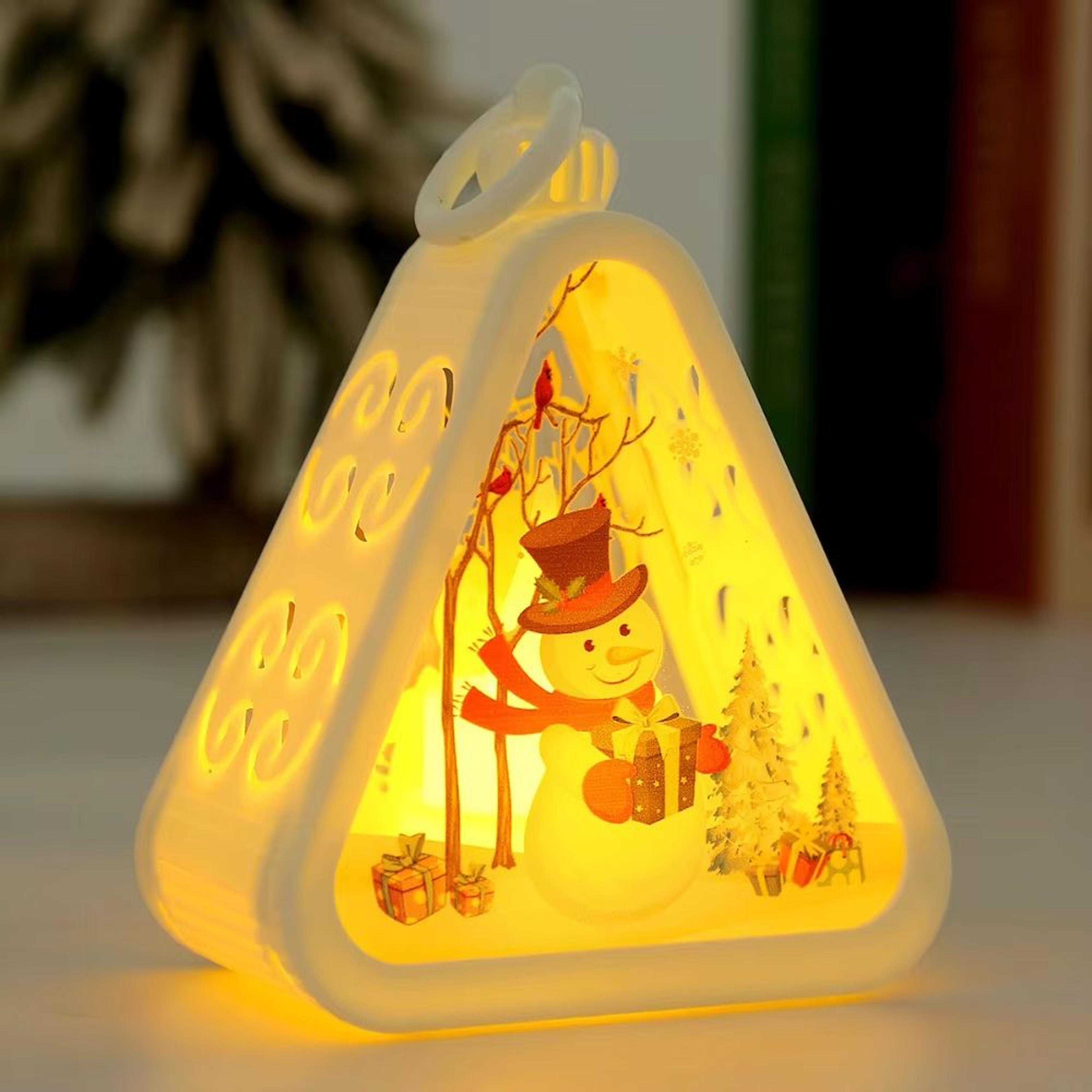 FestiveGlow LED Triangle Lantern  Santa  Snowman Christmas Table Lamp 6