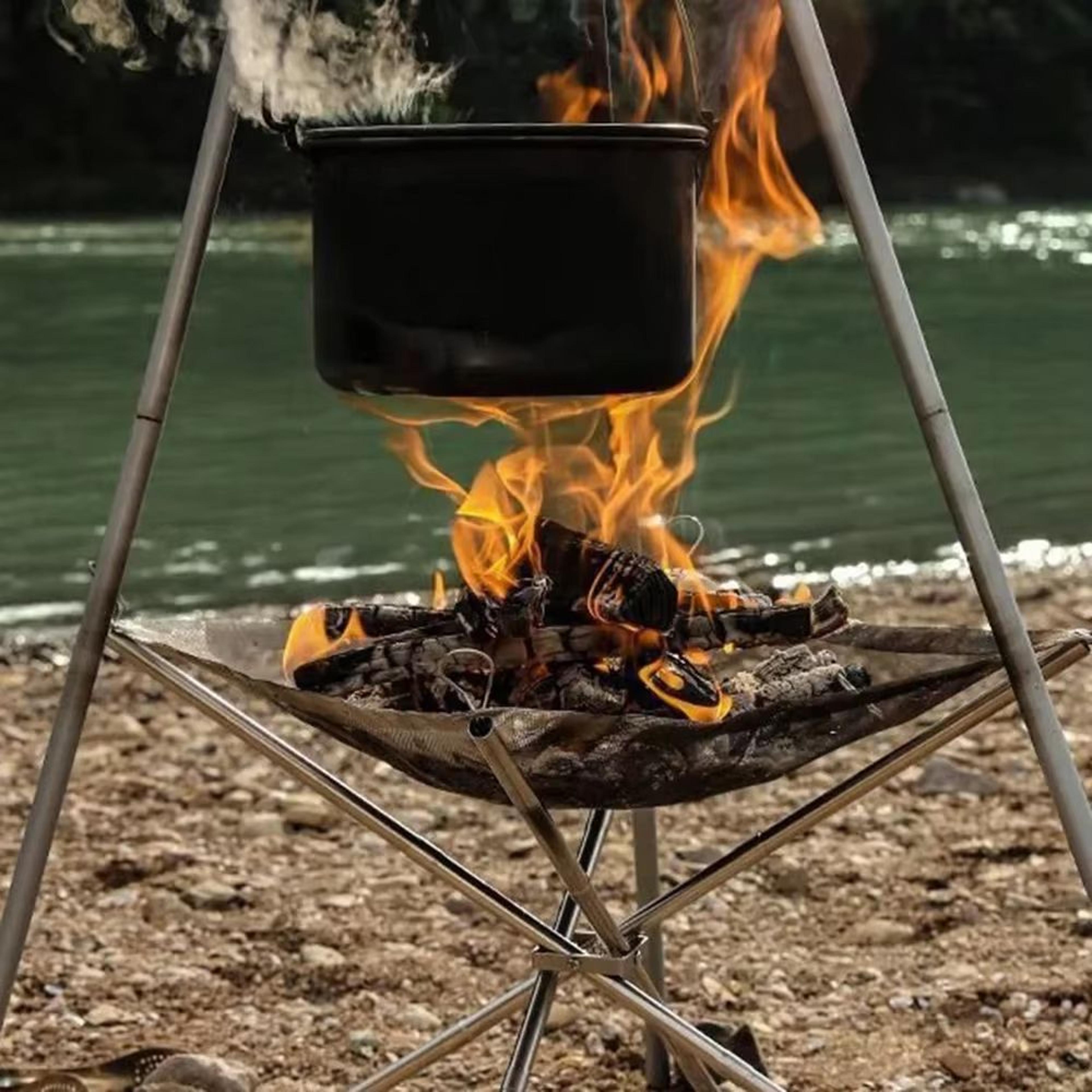 Portable Camping Fire Pit Grill Stainless Steel Mesh Wood Stove Stand Outdoor BBQ Rack 0