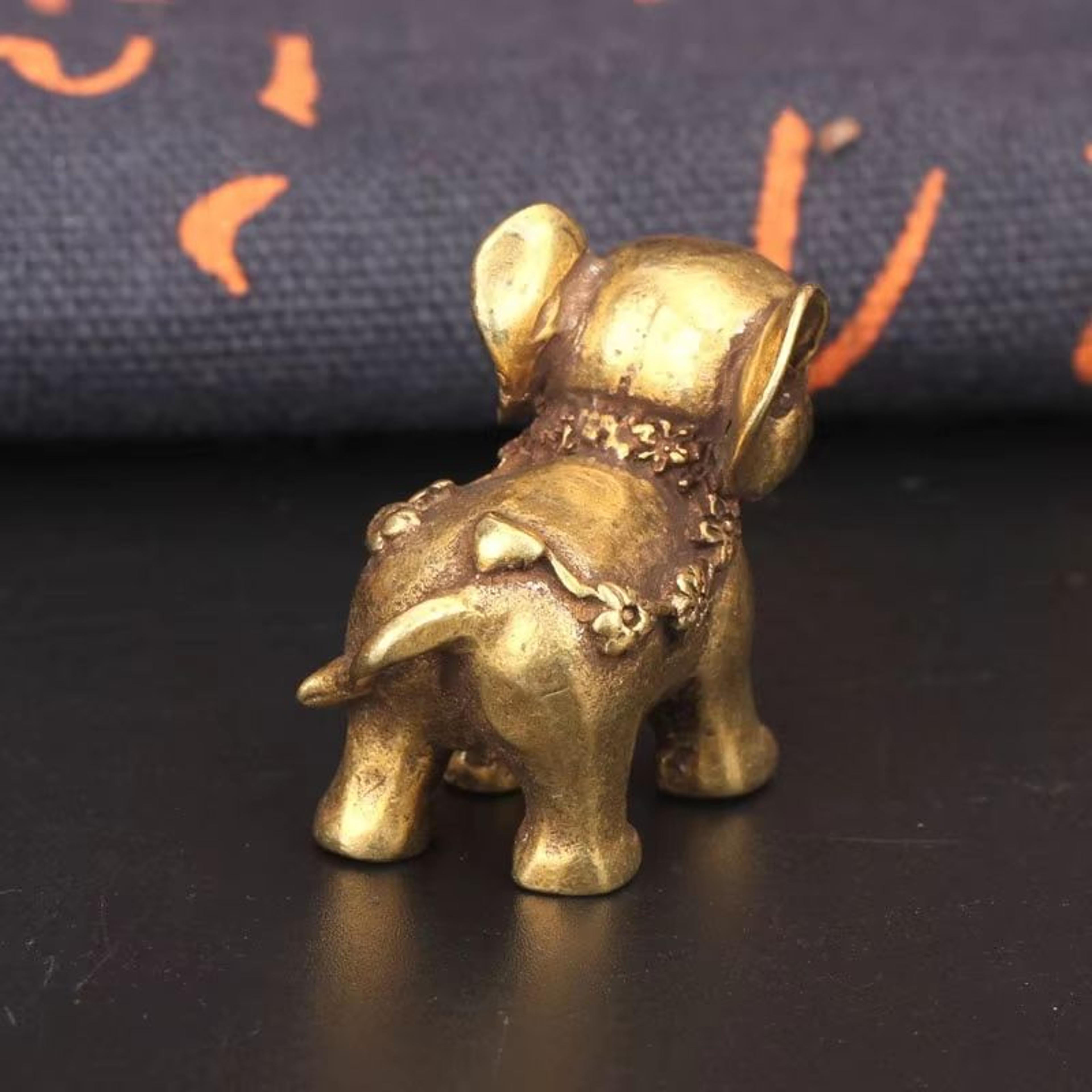 Antique Bronze Mini Elephant Figurines  Solid Copper Tea Pet  Table Decor Set 5
