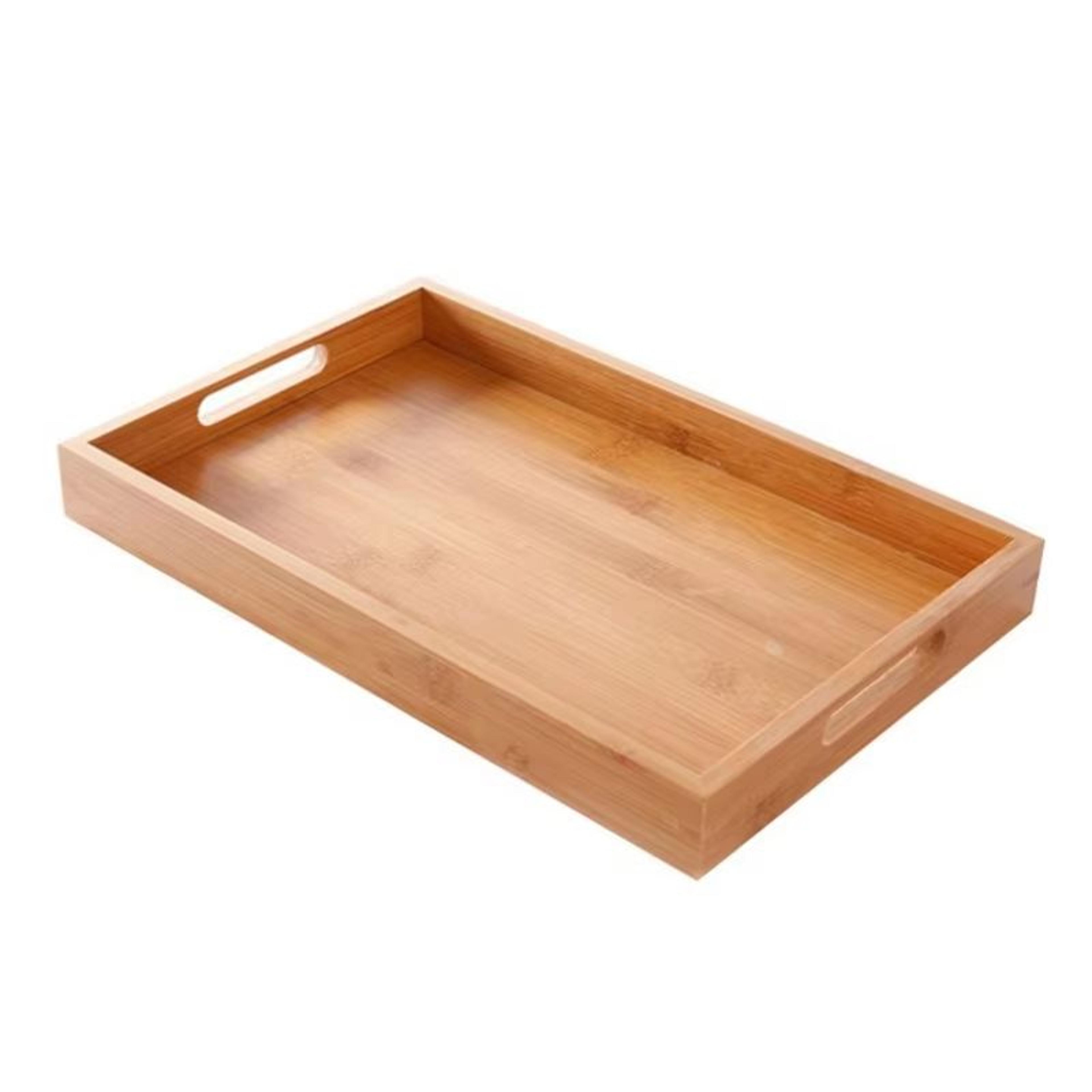 Wide Bamboo Organizer Tray Storage Bin With Handles 0