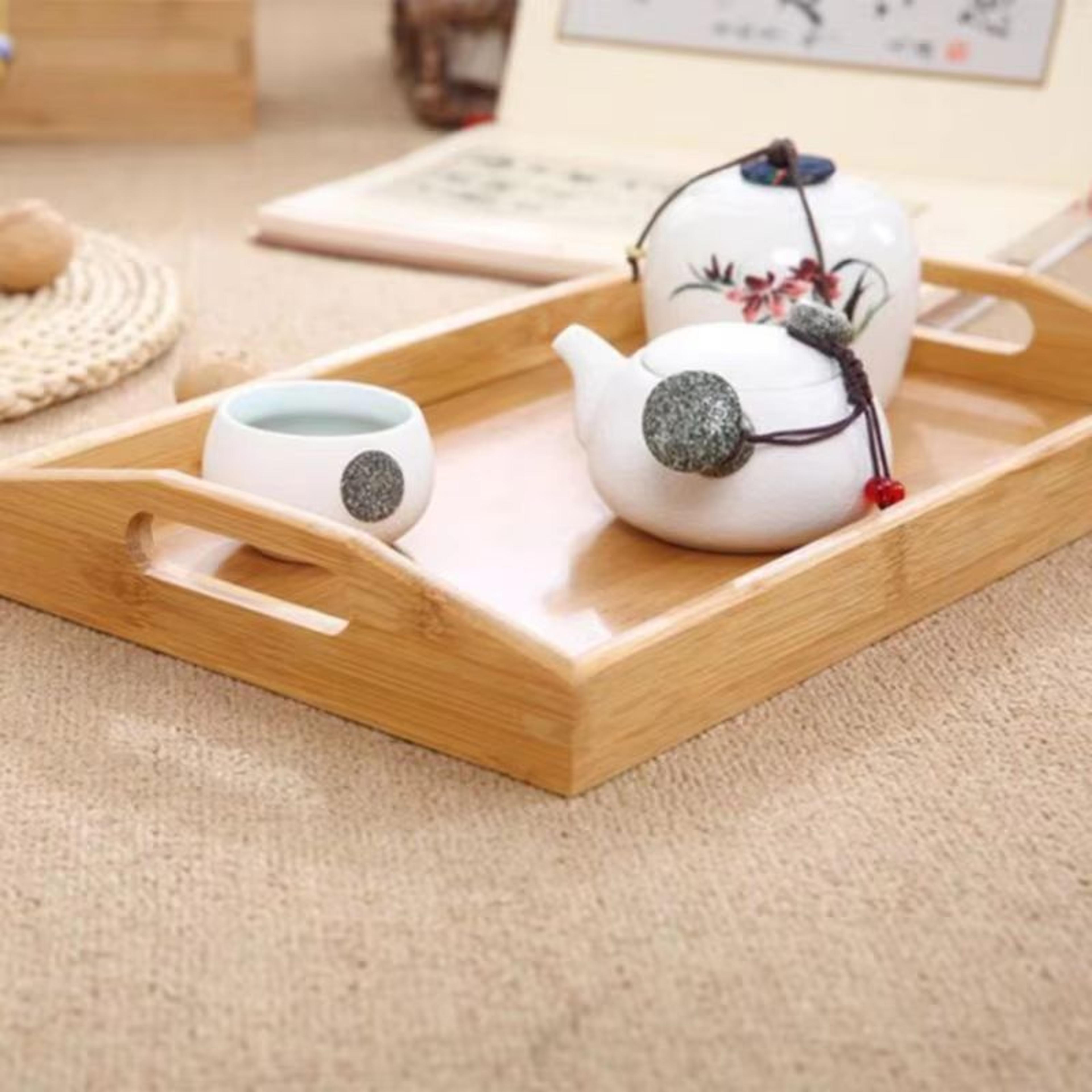 Wide Bamboo Organizer Tray Storage Bin With Handles 3