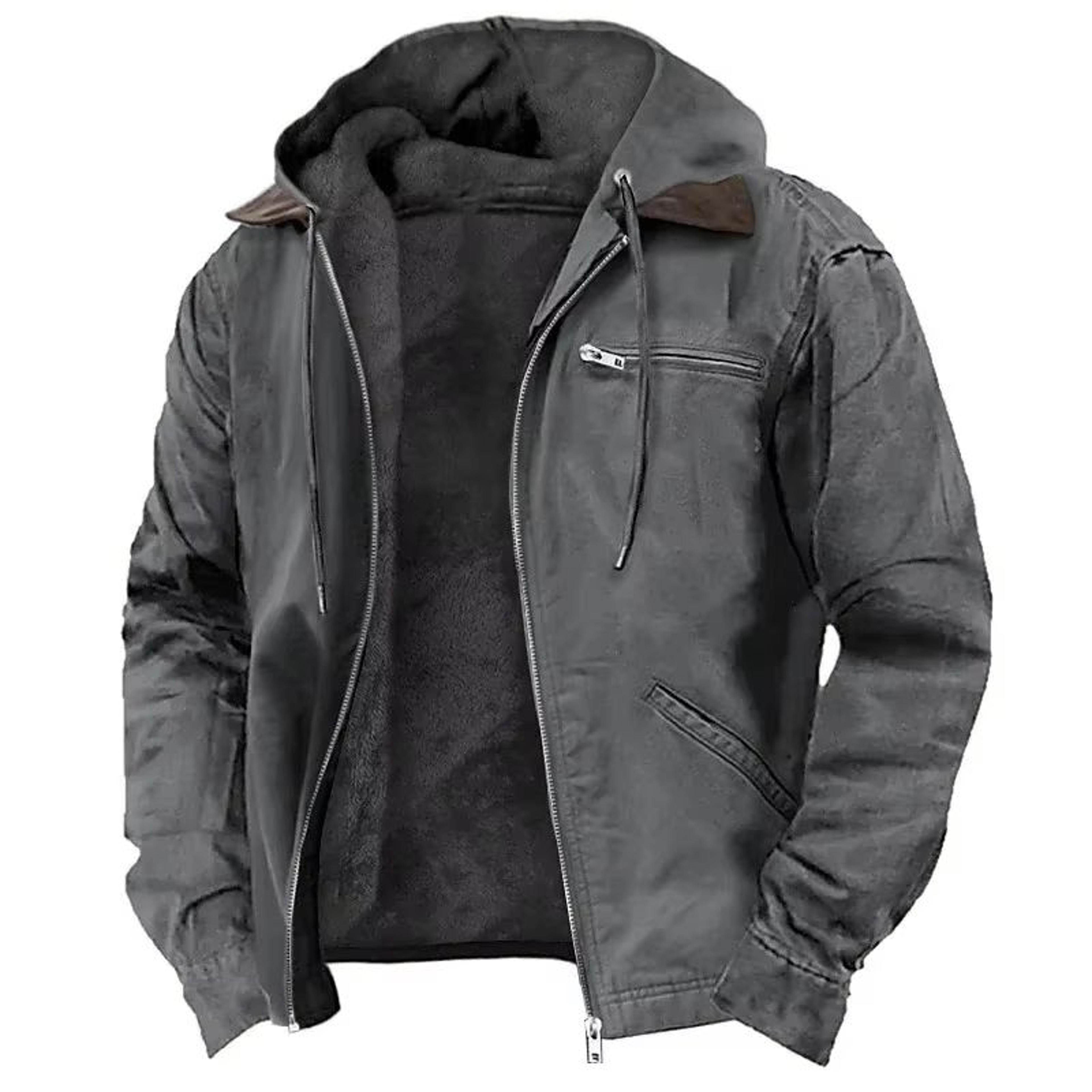 Mens Autumn Winter Fleecelined Zipper Hooded Casual Jacket 10