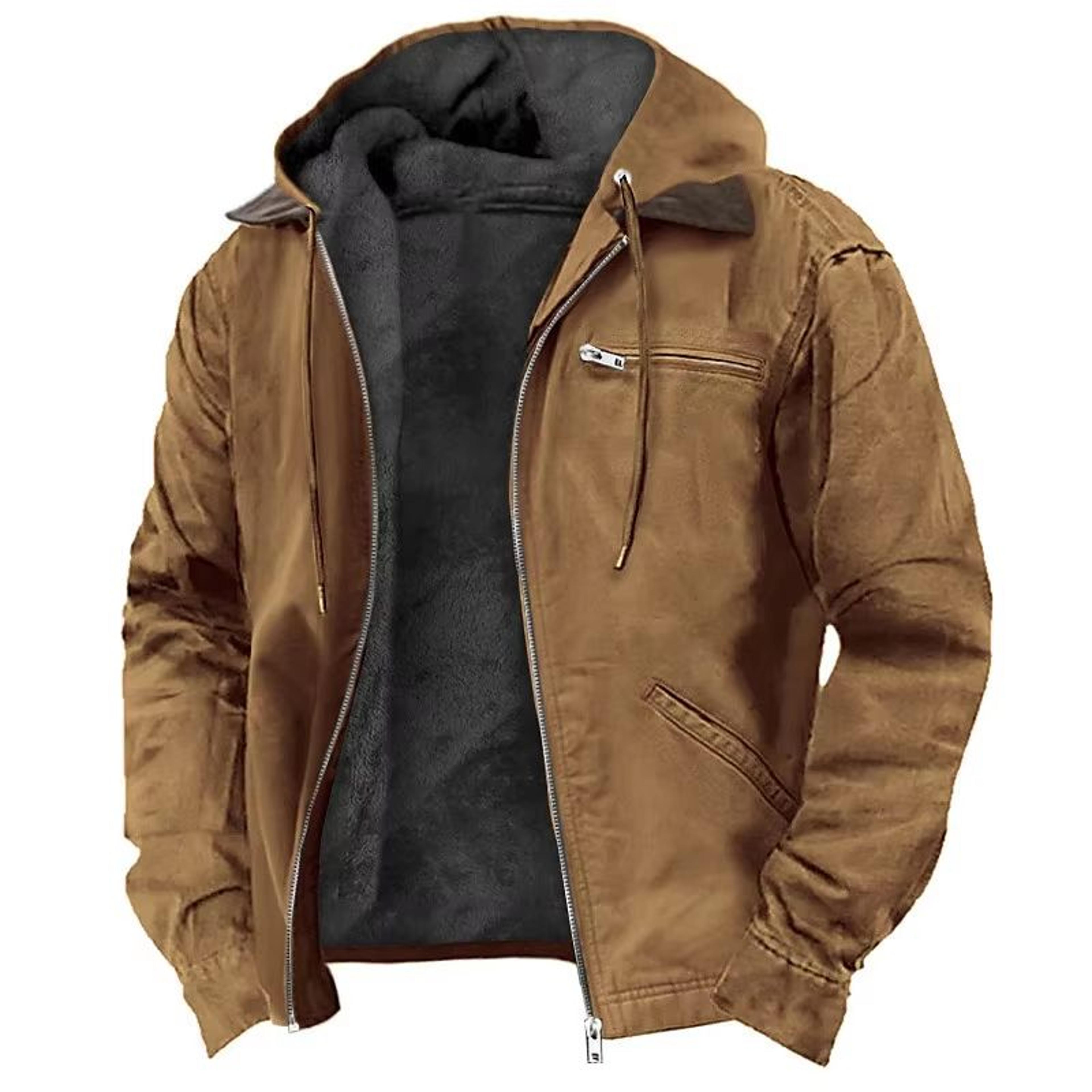 Mens Autumn Winter Fleecelined Zipper Hooded Casual Jacket 7