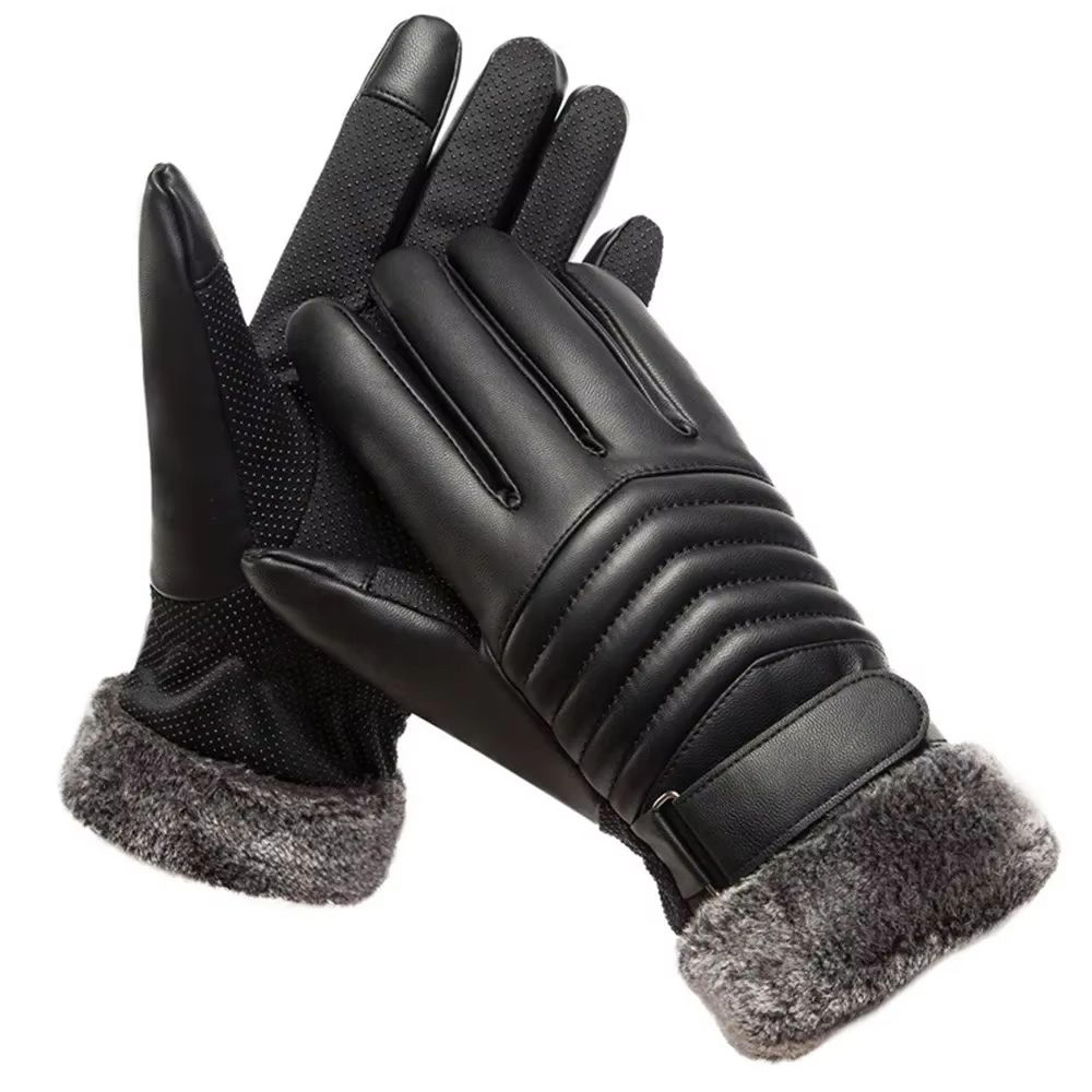 Mens Plush Insulated PU Leather Touchscreen Winter Cycling Gloves 1