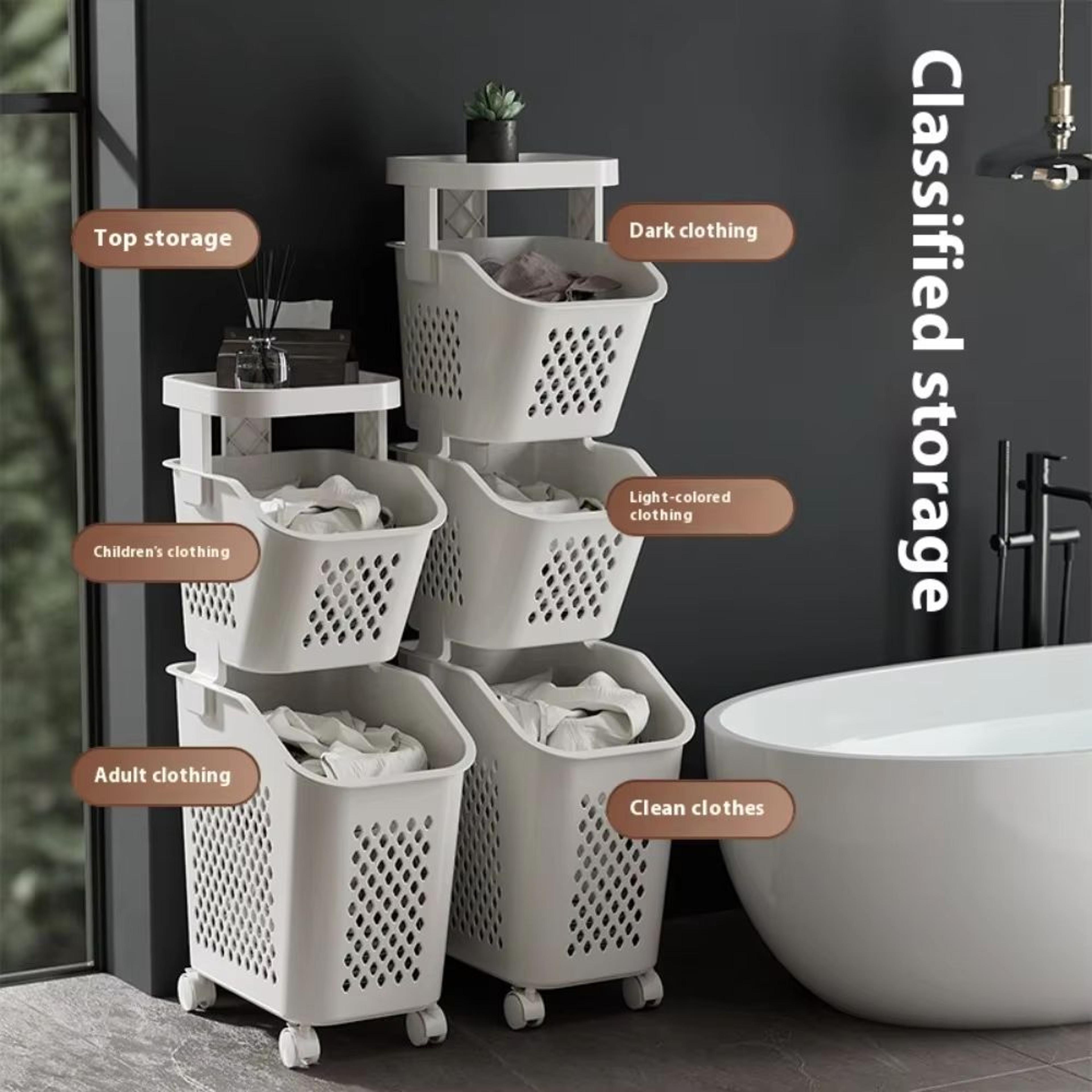 Multilayer Wheeled PP Plastic Laundry  Storage Basket Cart 0