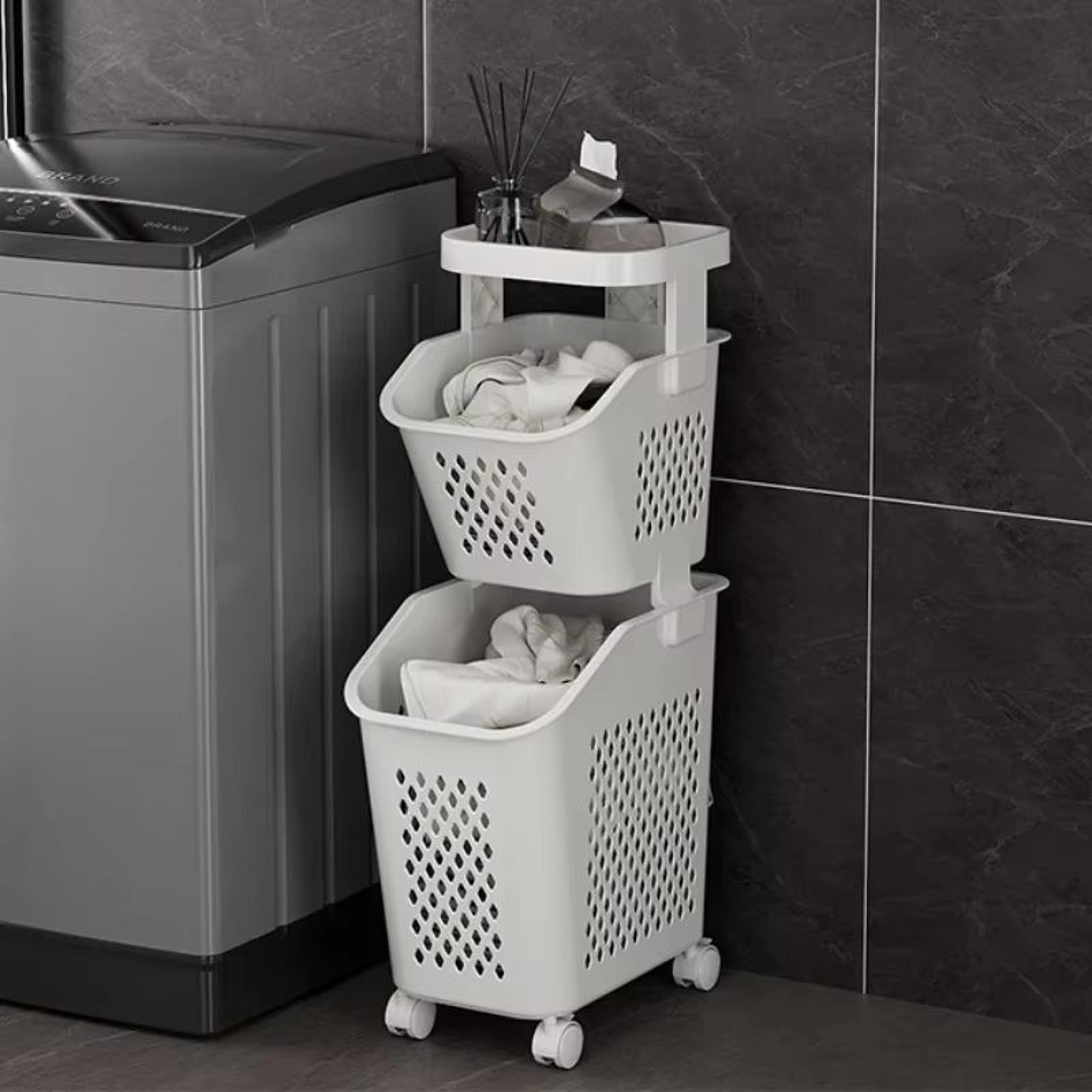 Multilayer Wheeled PP Plastic Laundry  Storage Basket Cart 7
