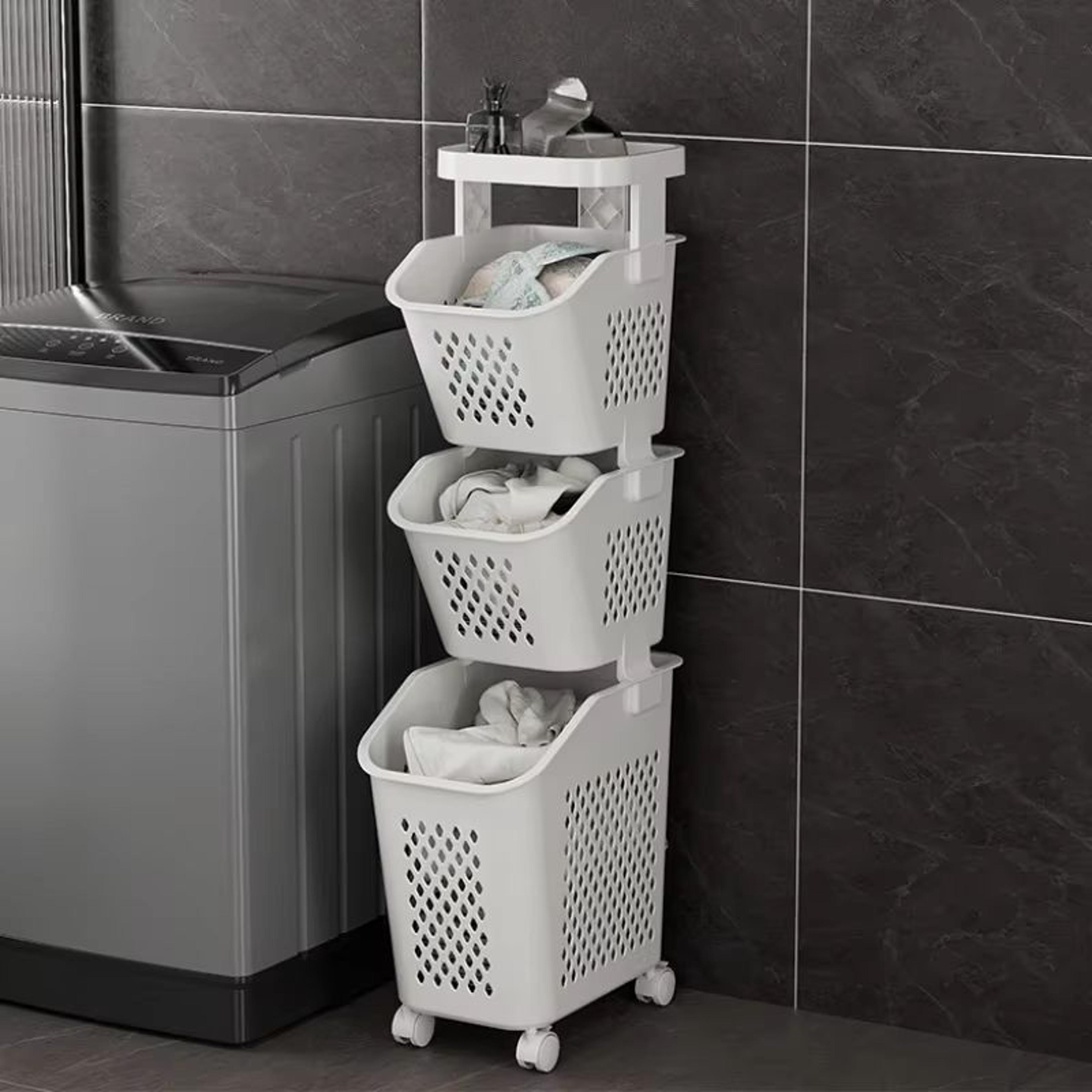 Multilayer Wheeled PP Plastic Laundry  Storage Basket Cart 8