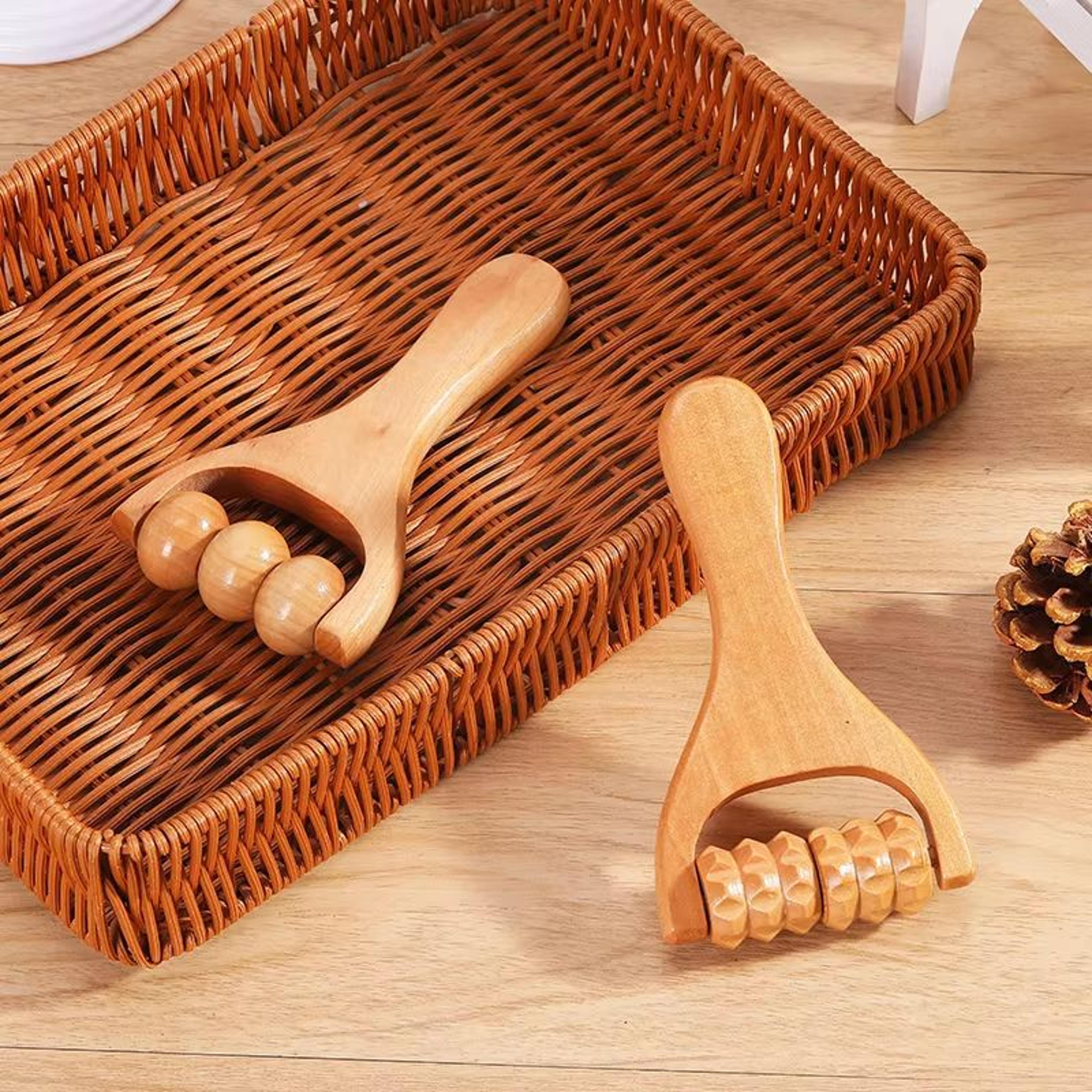 wooden roller massager for neck shoulder and legs – handheld full body relaxation tool