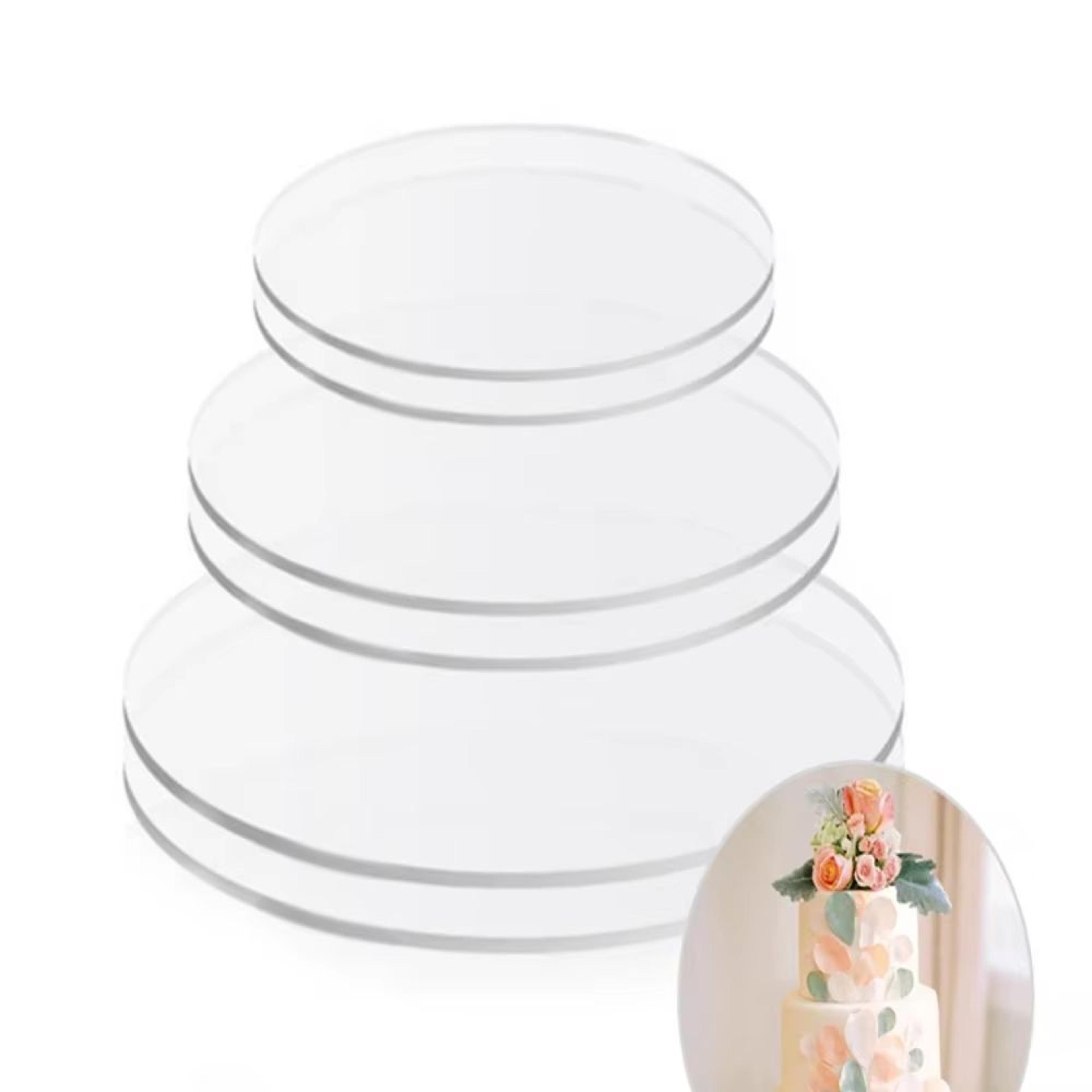 CakeDisplay Pro Reusable Acrylic Round Cake Disc Set 2Pack  4 Inch  6 Inch  8 Inch  10 Inch DIY Bas 0