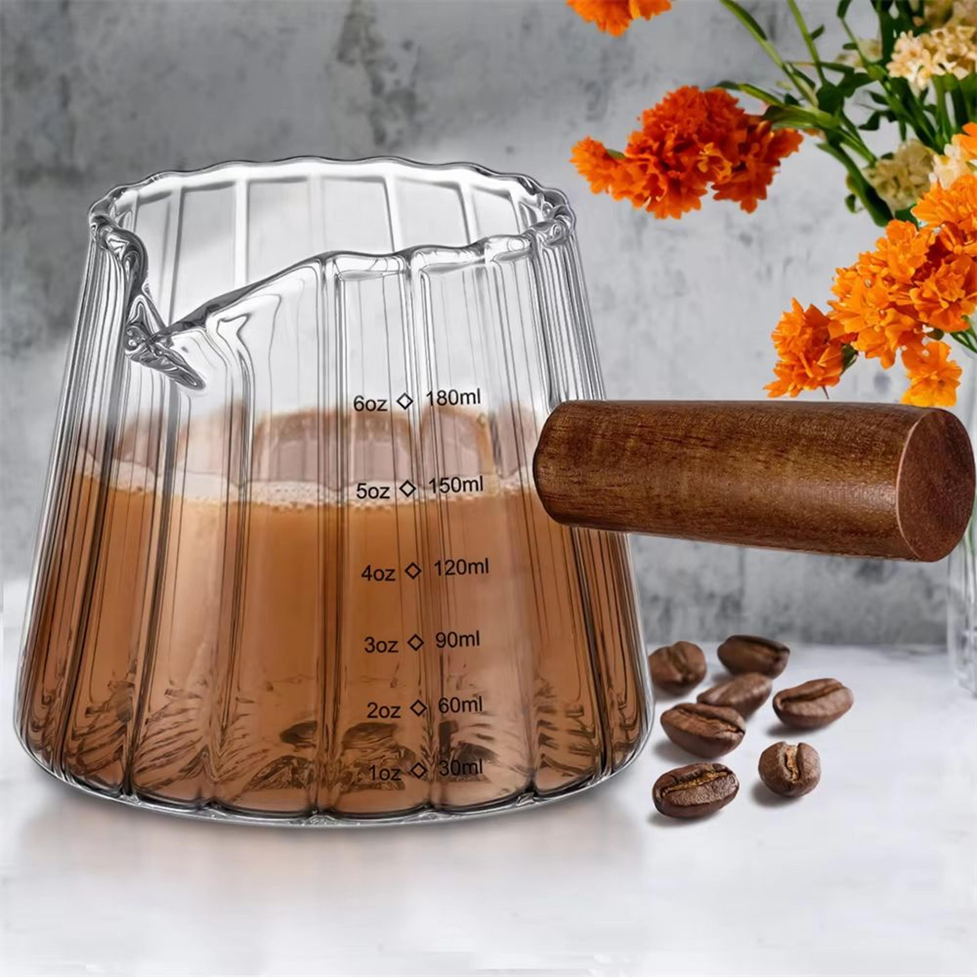 BaristaCraft Glass Cup With Wood Handle  6oz  12oz  16oz Drinking Mug For Coffee Juice  Iced Drinks 0