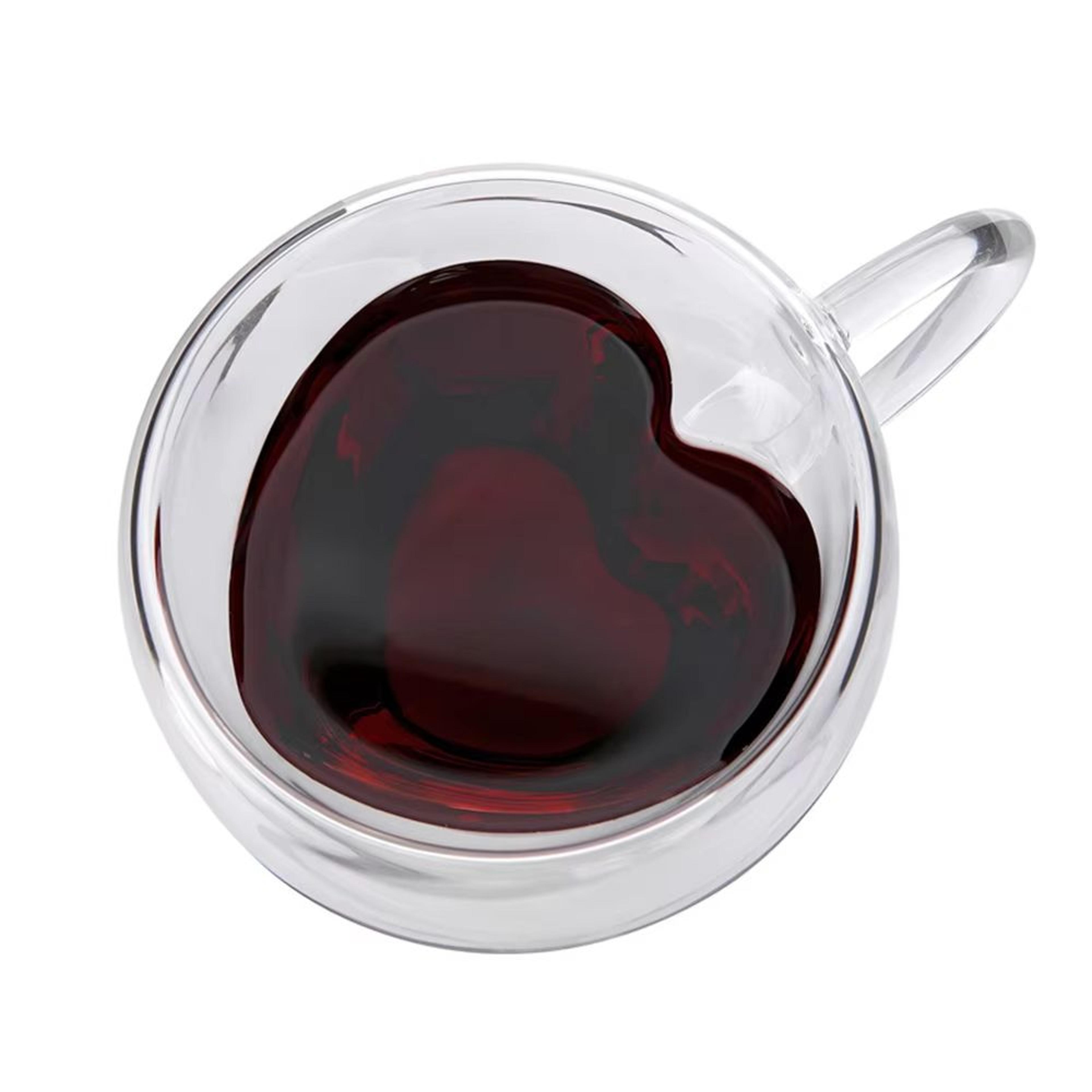 HeartCup Double Wall Glass Cup With Handle  Insulated Clear Tea Coffee Latte Mug 6