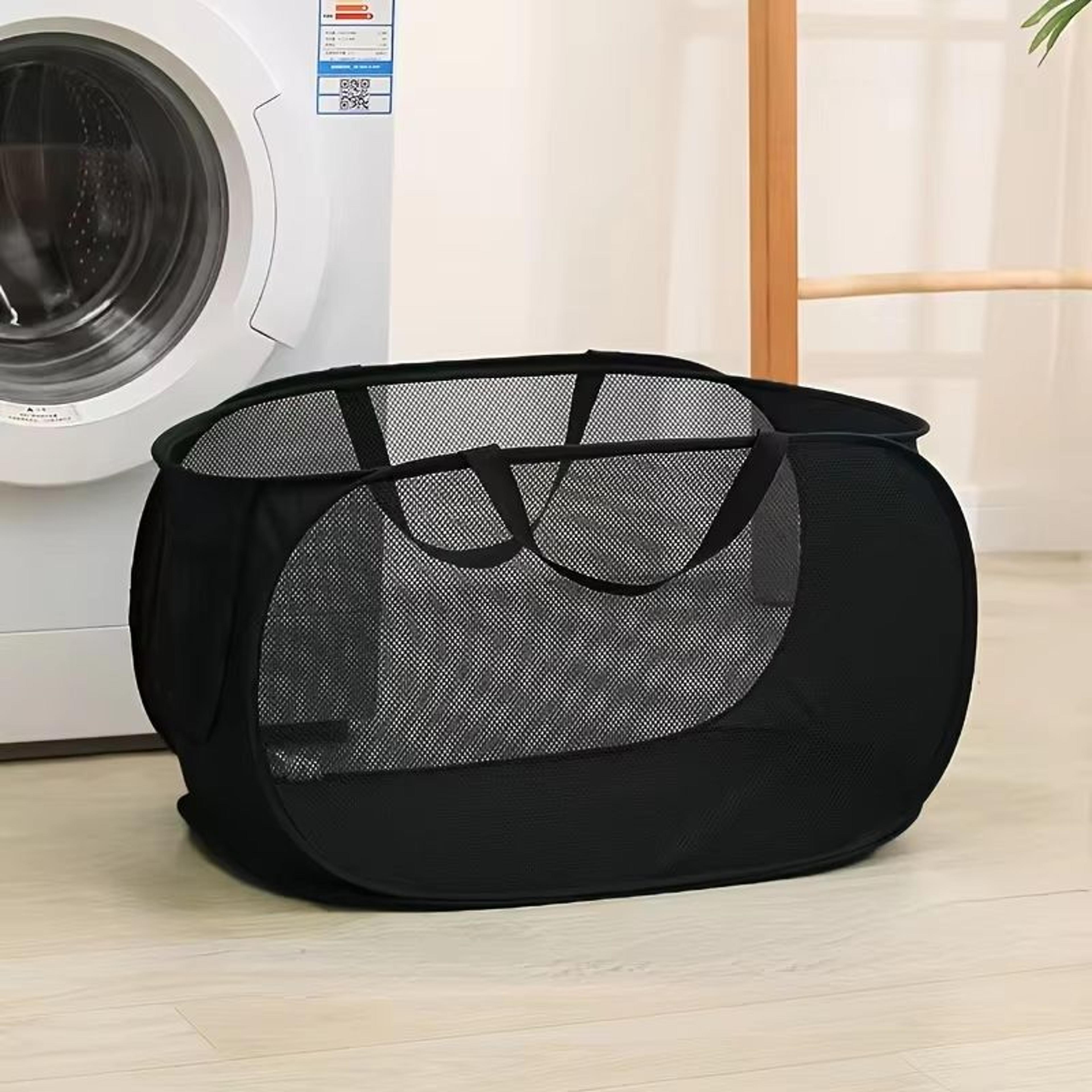 Breathable Mesh Folding Laundry Basket Light Portable Dirty Clothes Storage Organizer With Handles 0