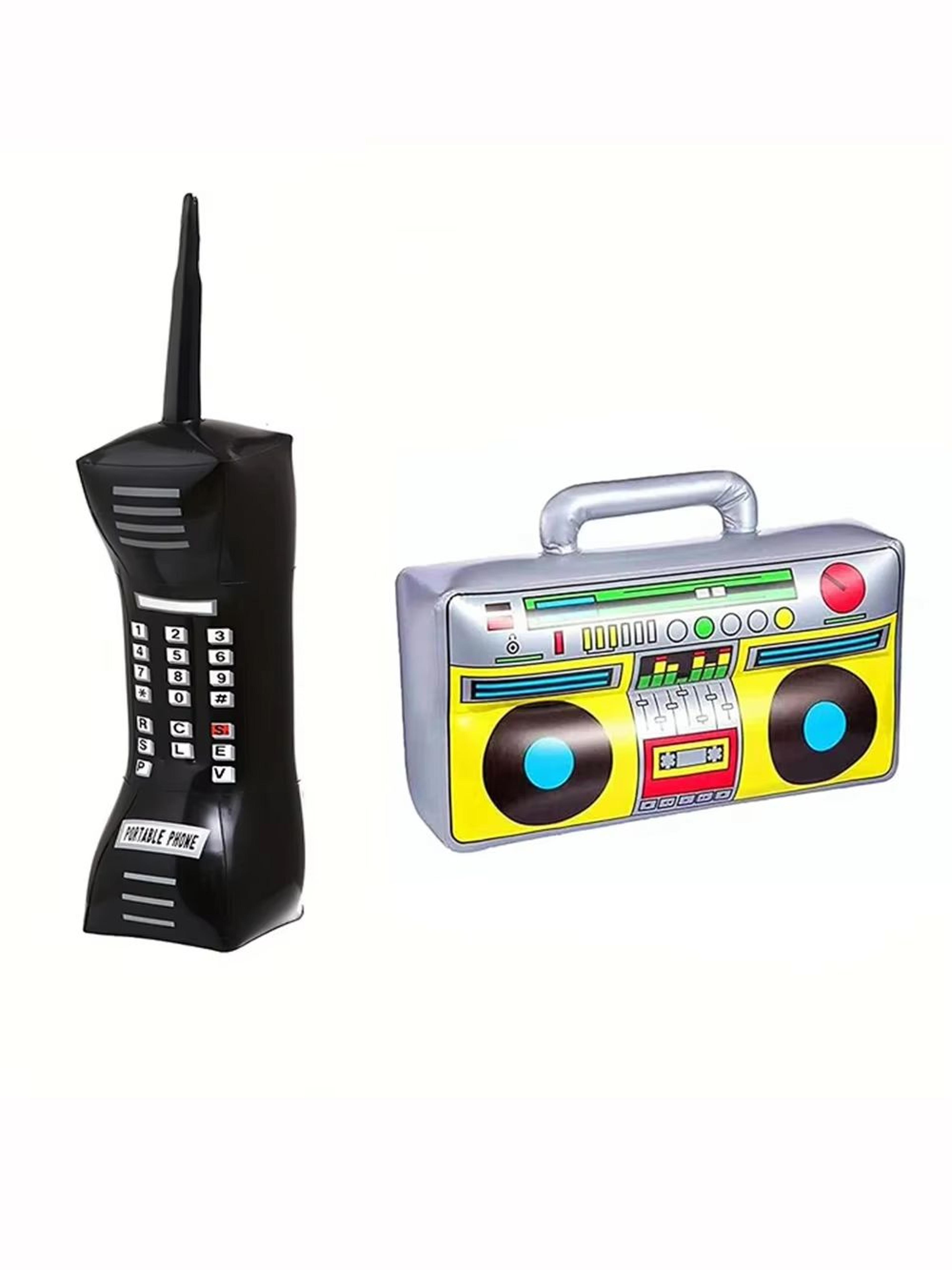 RetroWave 90s Inflatable Radio  Phone Prop Set 2Pack  HipHop Theme Party Decorations 6