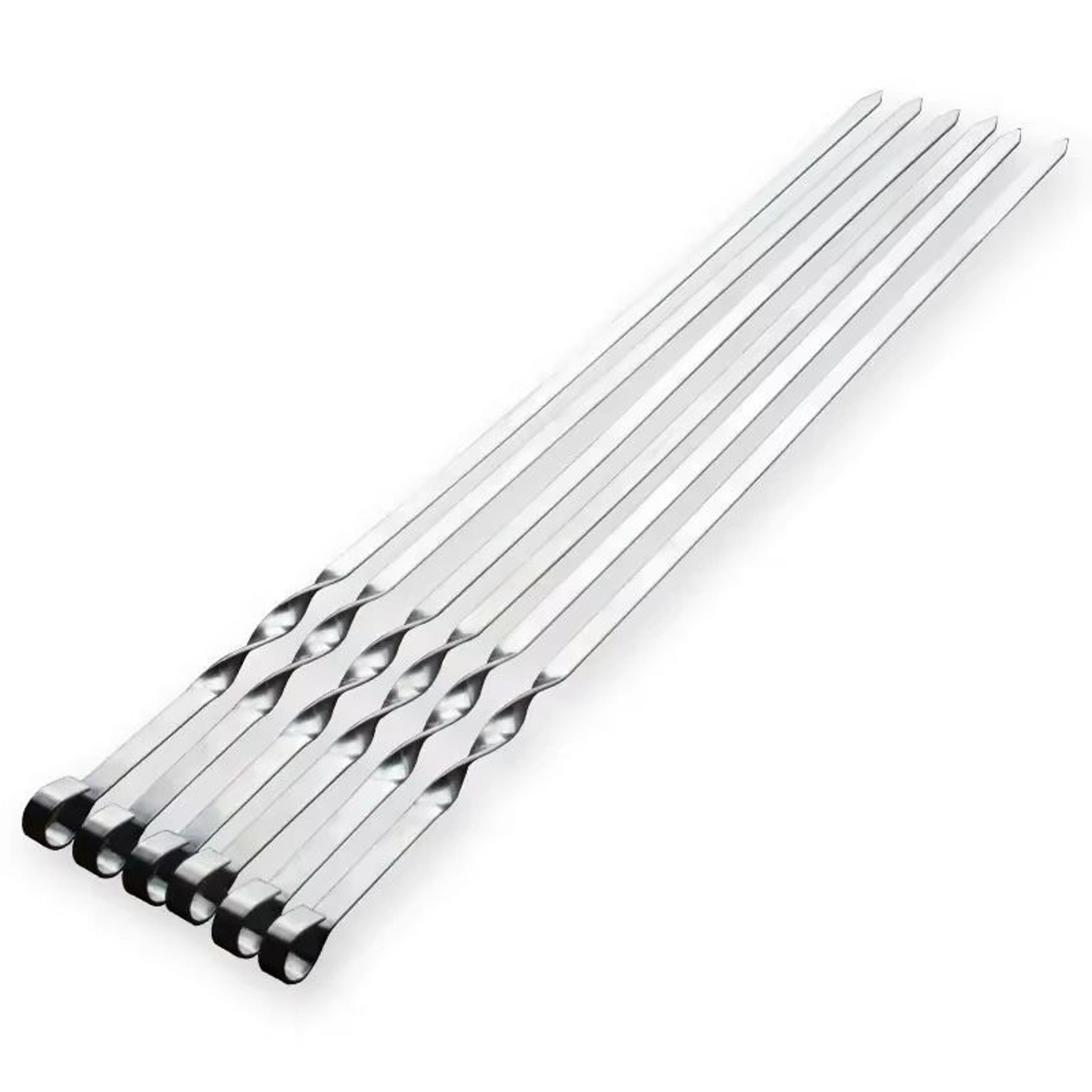 6 Piece Extra Long BBQ Skewers With Wooden Handles  Stainless Steel Shish Kebab Grill Sticks 3