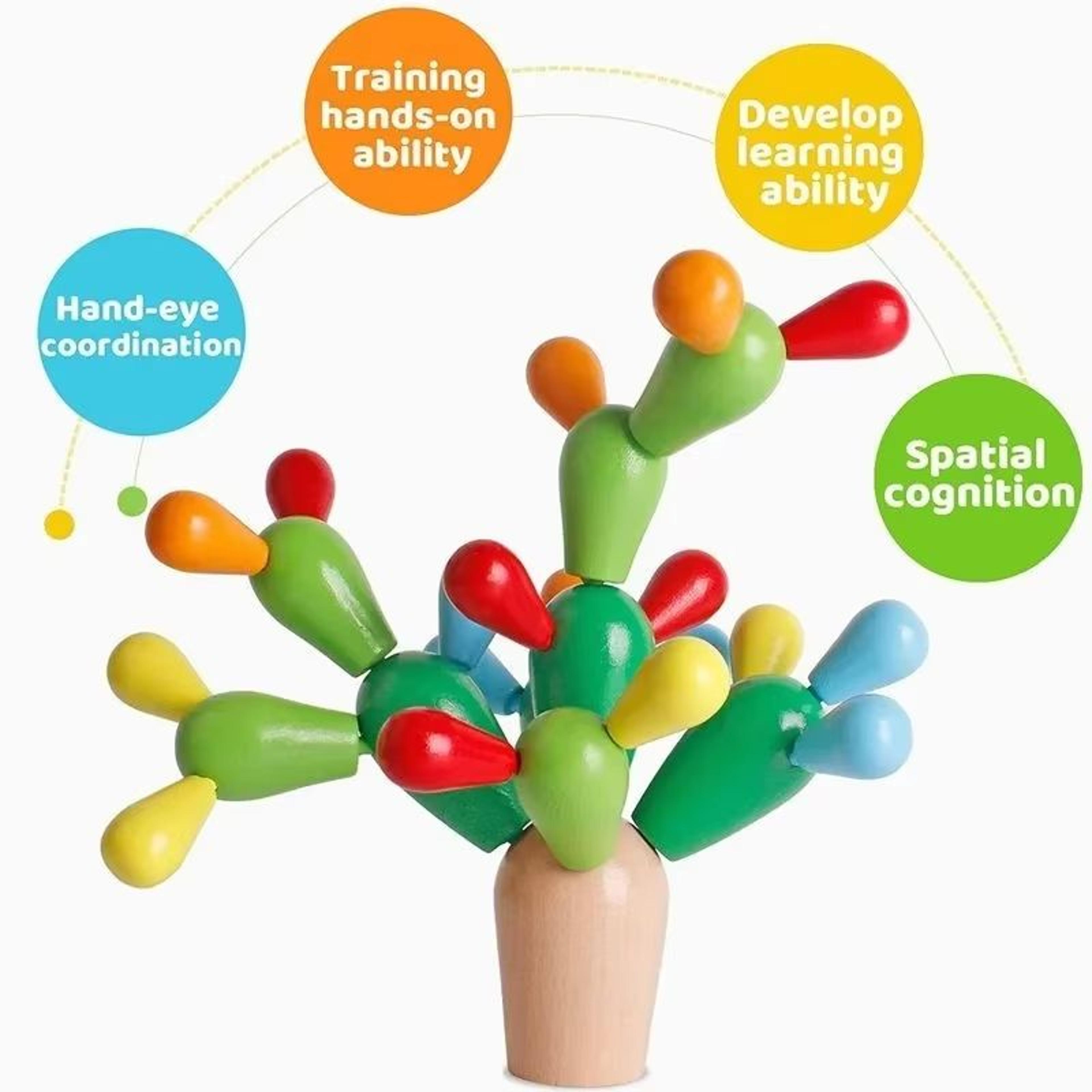 Wooden Cactus Stacking Montessori Building Block Toy For Kids 1