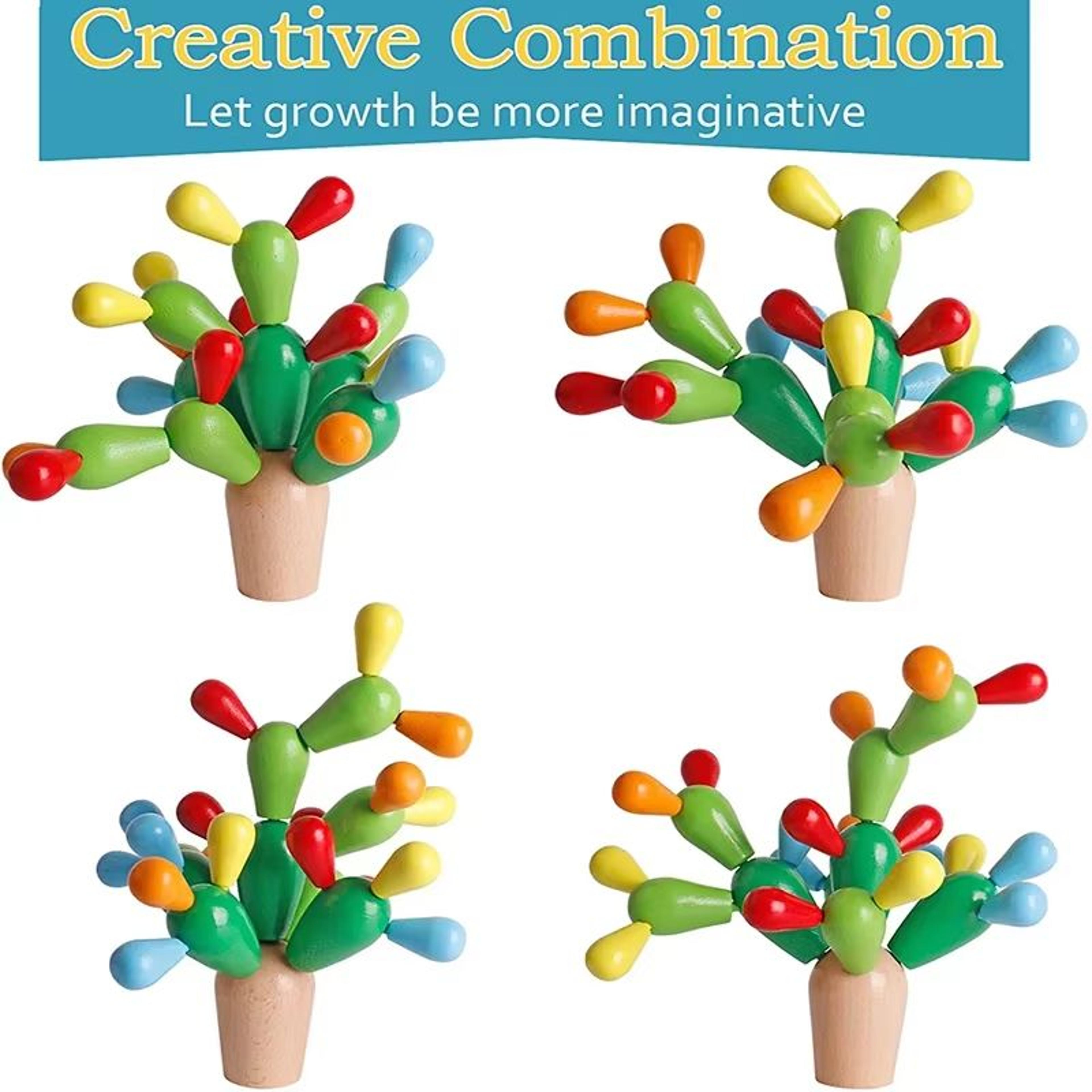 Wooden Cactus Stacking Montessori Building Block Toy For Kids 5