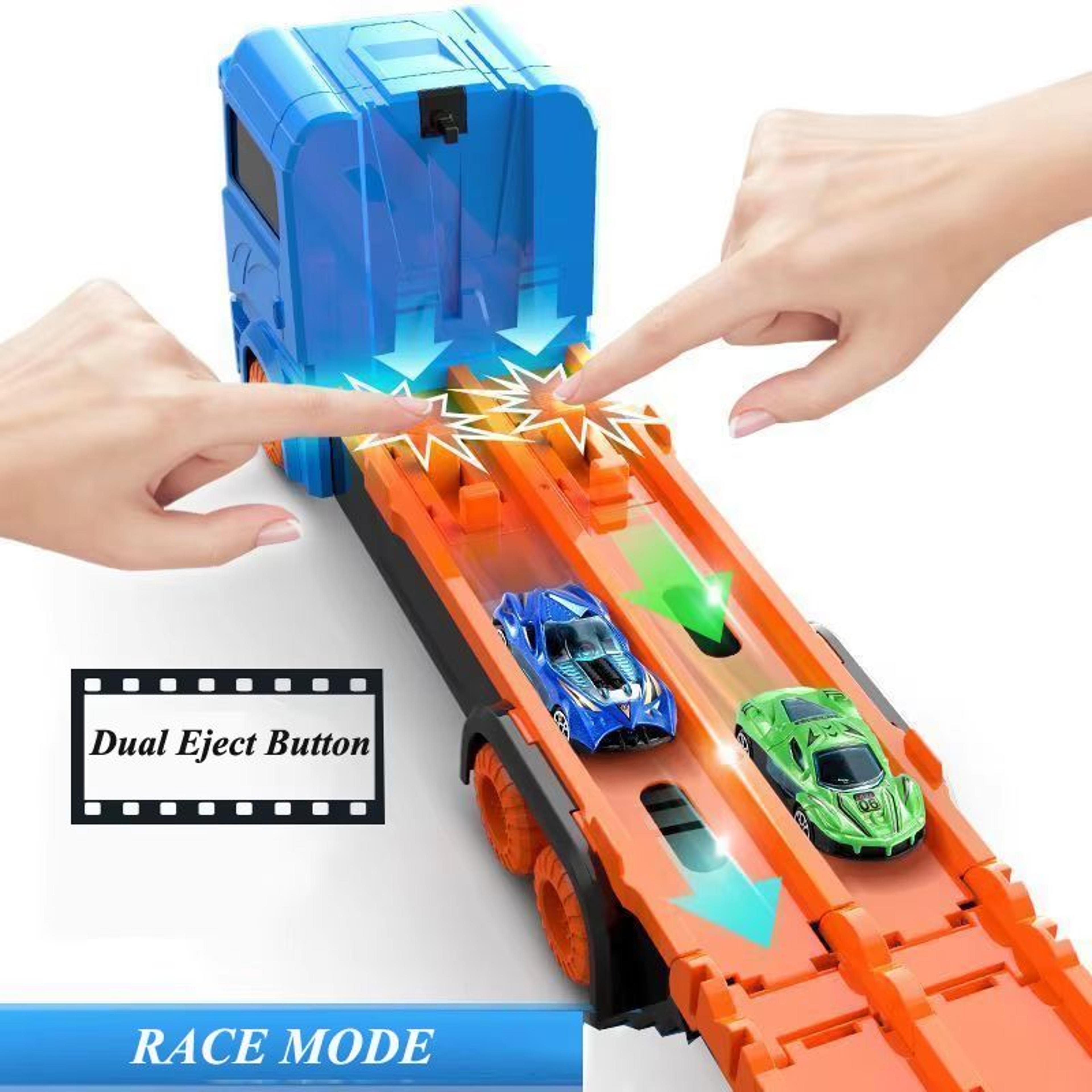 Large Car Transporter Truck With Folding Race Track And Alloy Cars For Kids 2