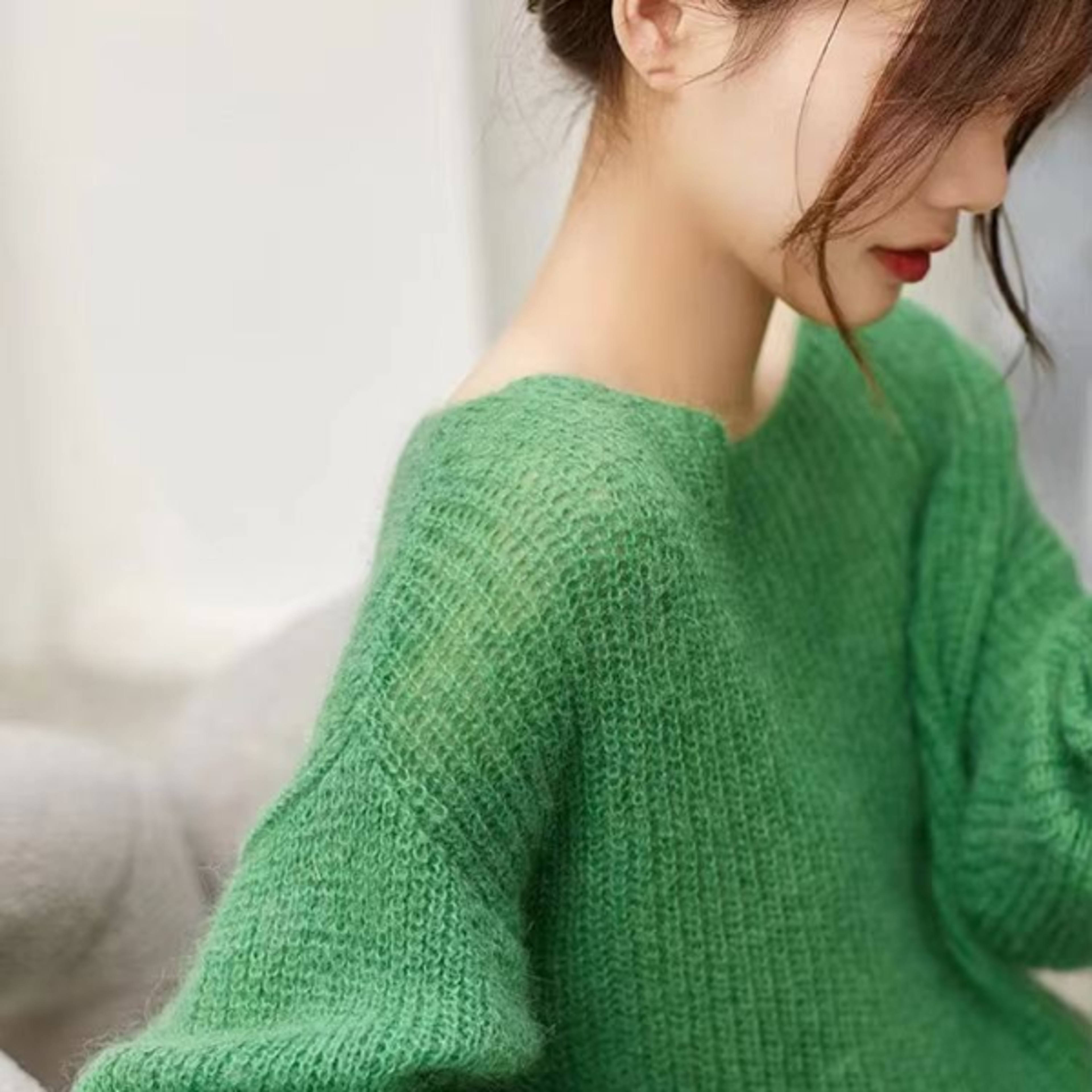 Elegant SeeThrough Loose Knit Sweater  Soft Warm Autumn Winter Cashmere Pullover For Women 2