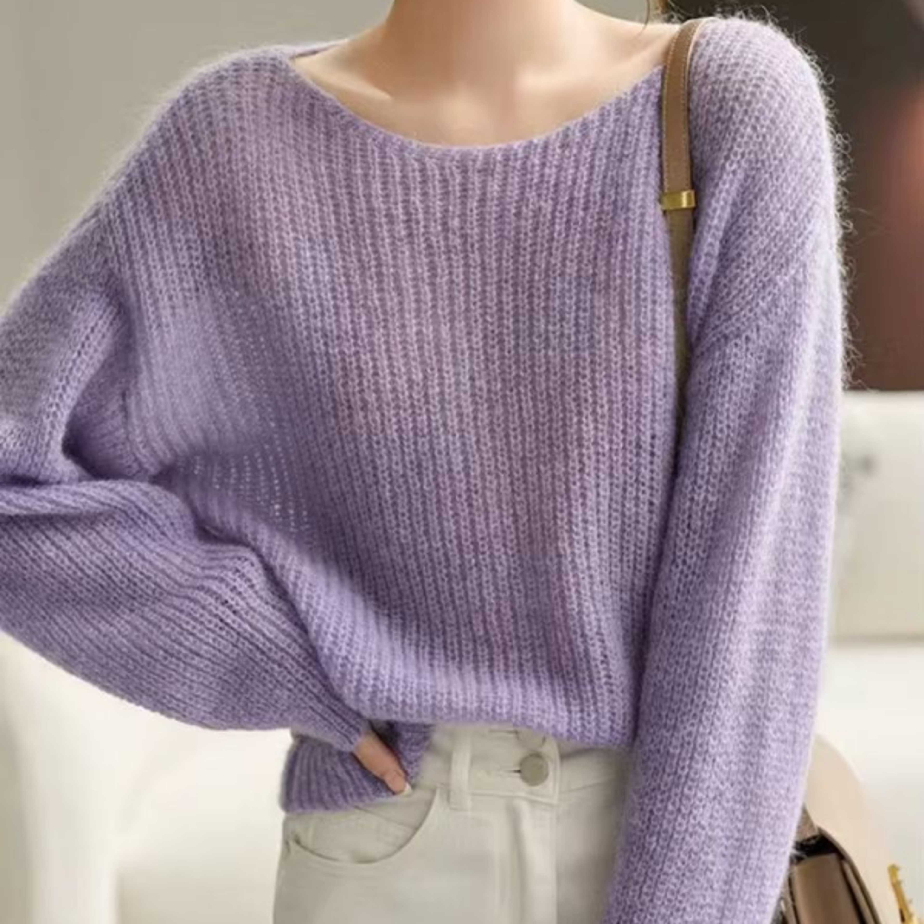 Elegant SeeThrough Loose Knit Sweater  Soft Warm Autumn Winter Cashmere Pullover For Women 4