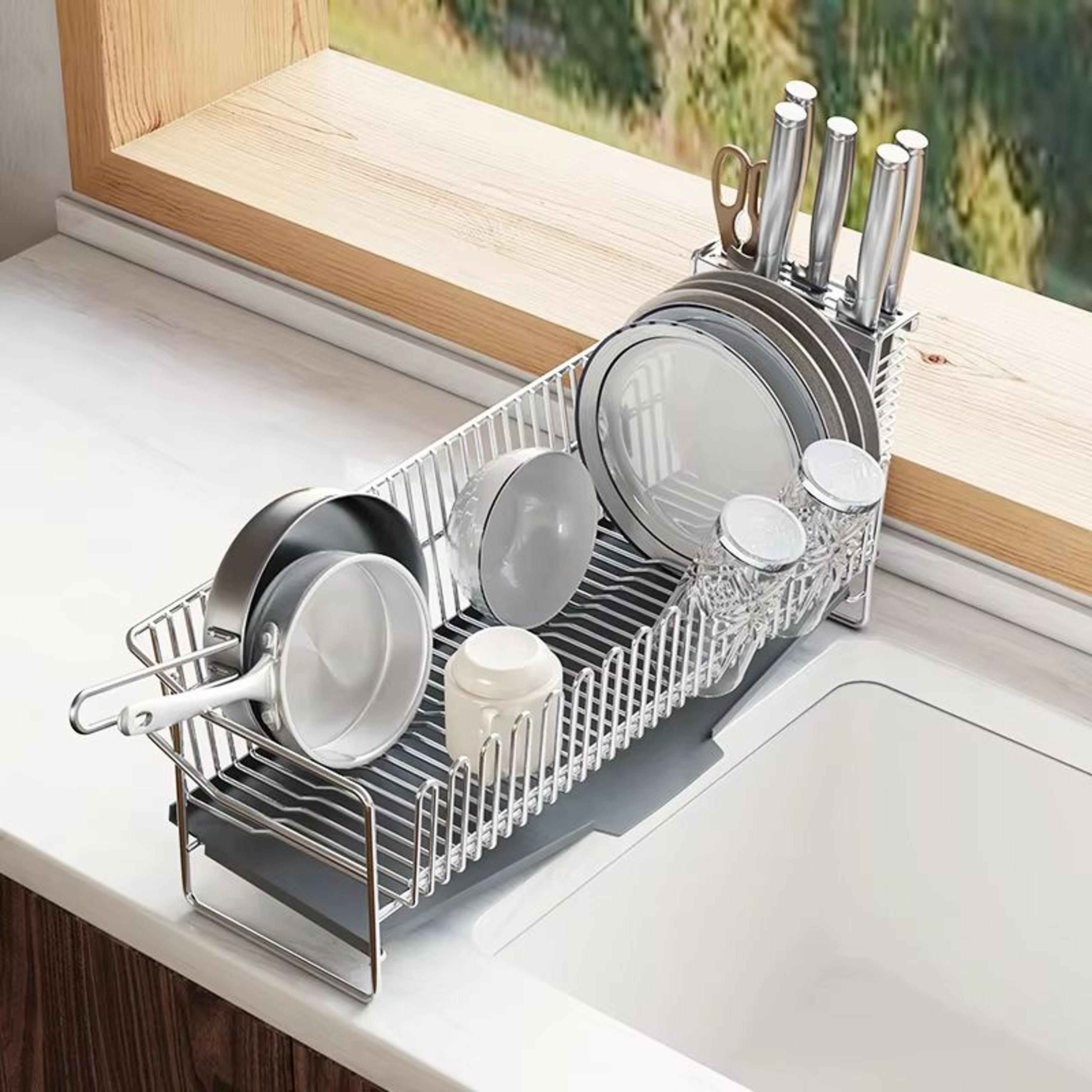 Stainless Steel Dish Drying Rack Over The Sink With Tray 3