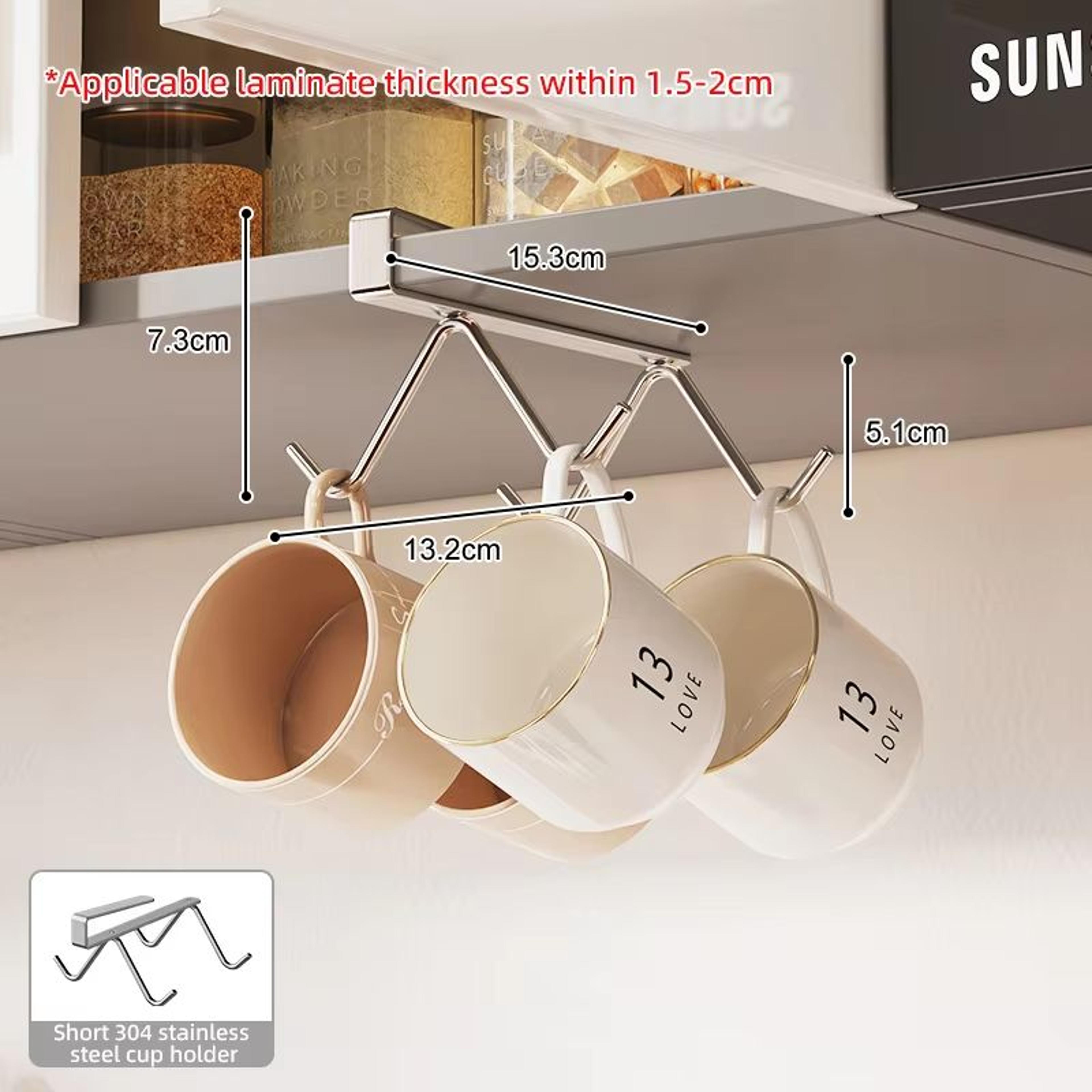 304 Stainless Steel Under Cabinet Coffee Mug Holder Rack 6