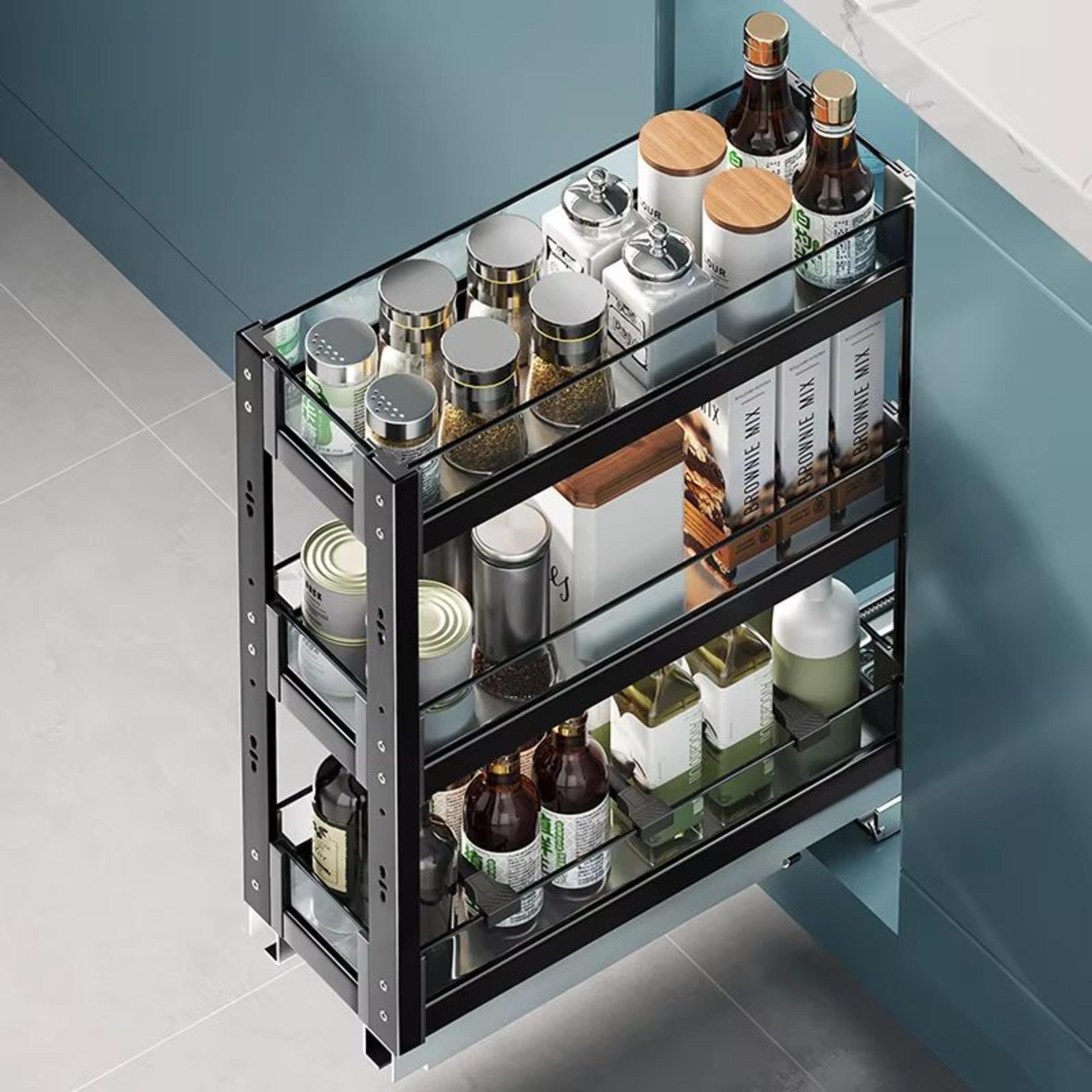 Aluminum Alloy Pull Out Spice Rack For Narrow Kitchen Cabinet 0
