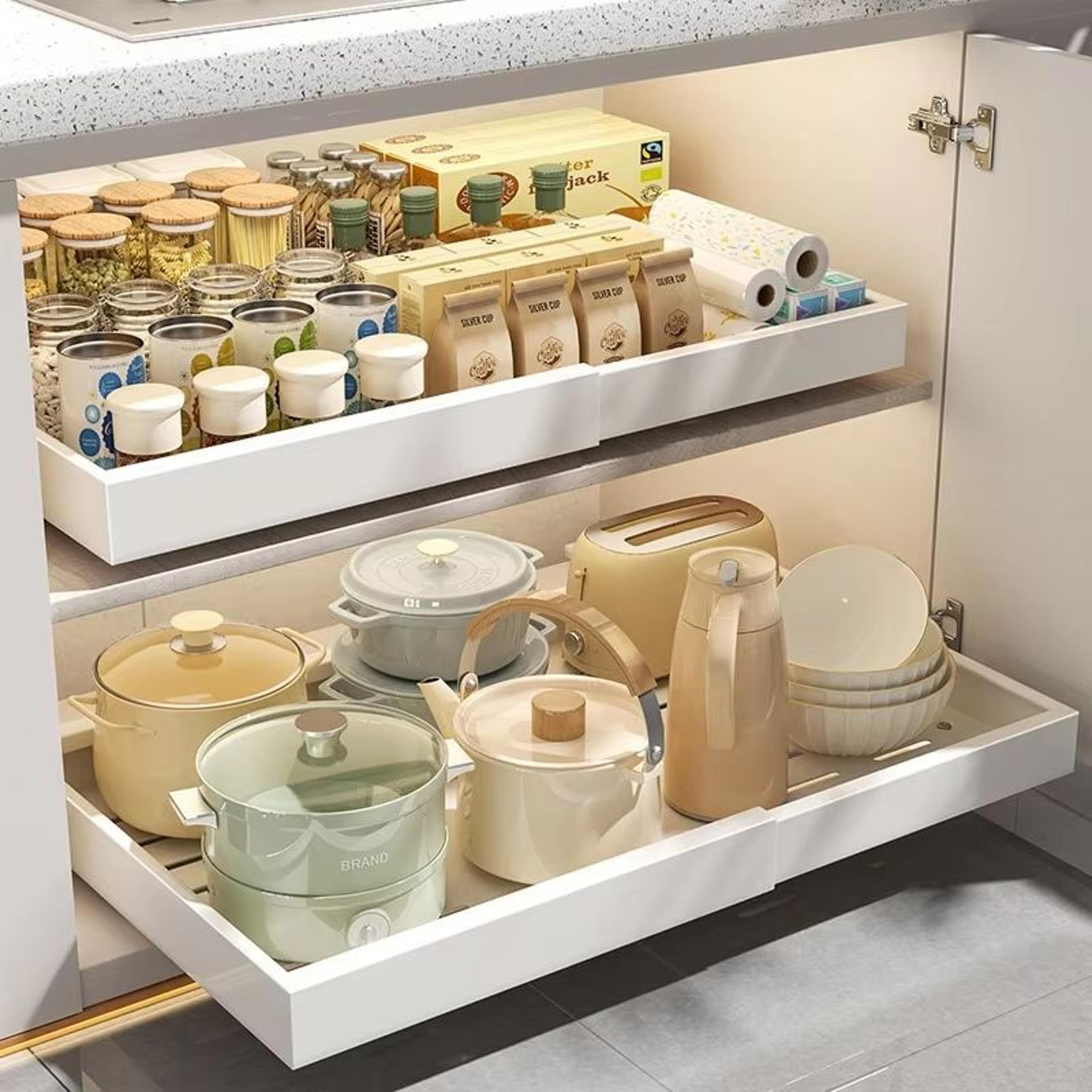 Retractable Kitchen Drawer Storage Rack With Slide Rails 0
