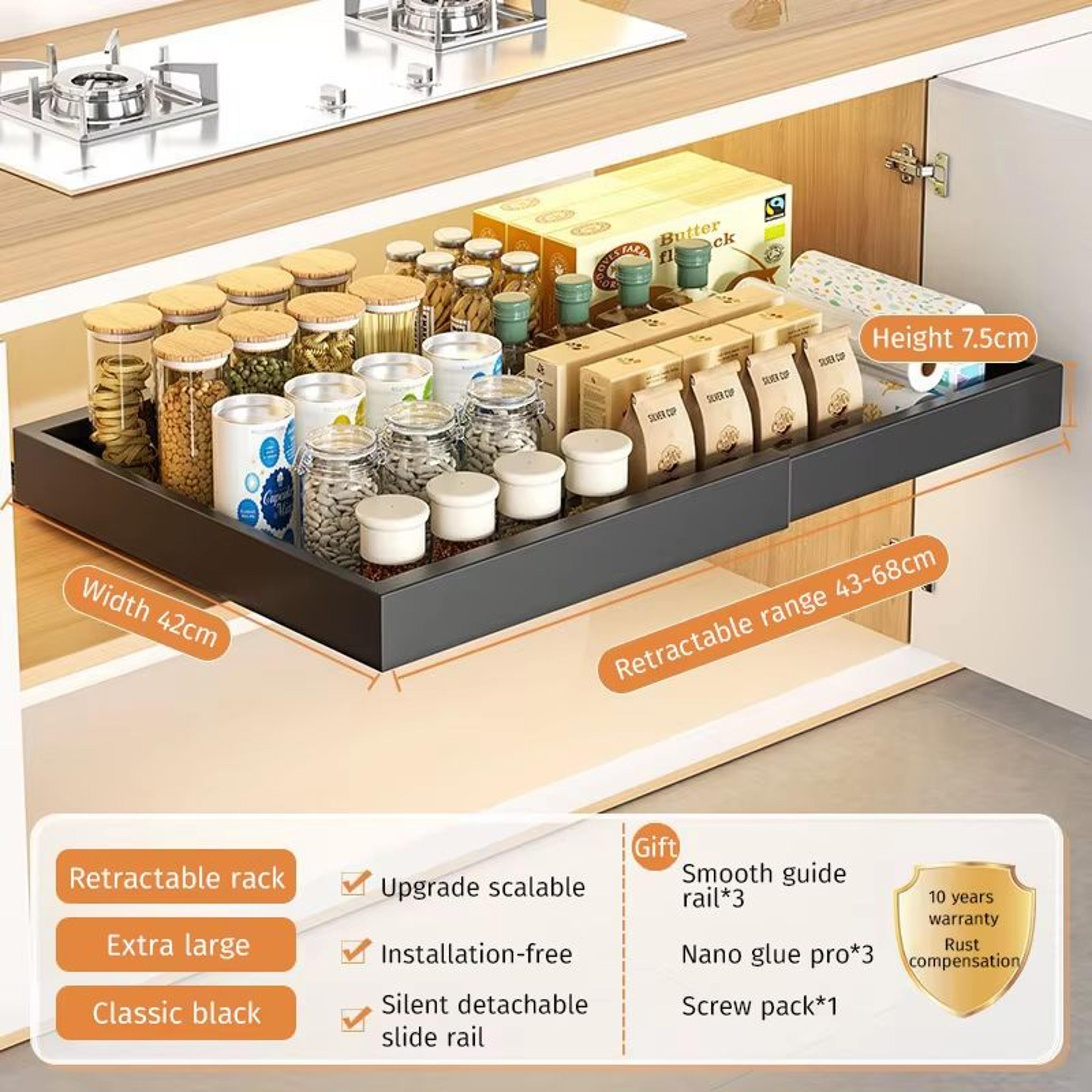 Retractable Kitchen Drawer Storage Rack With Slide Rails 10