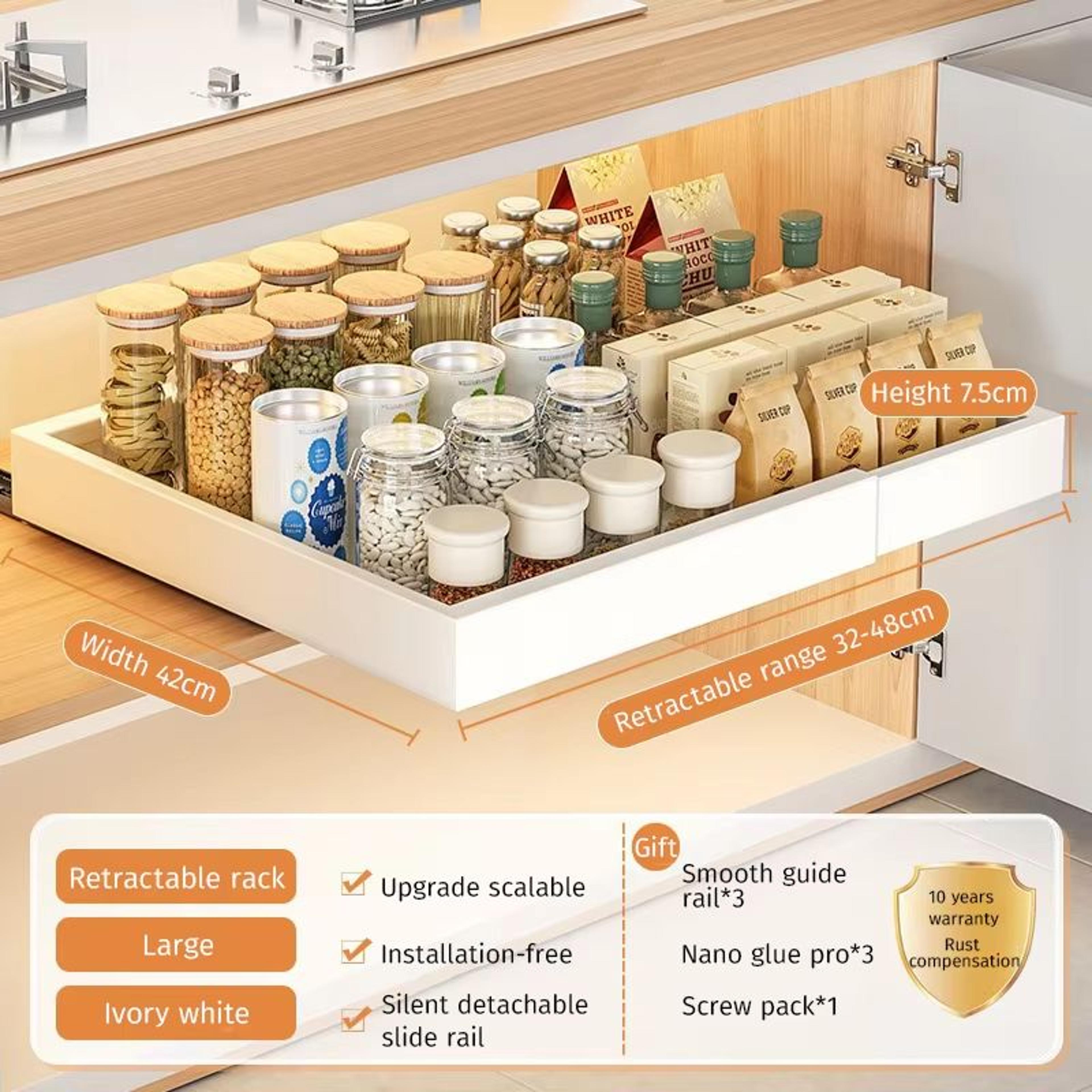 Retractable Kitchen Drawer Storage Rack With Slide Rails 7