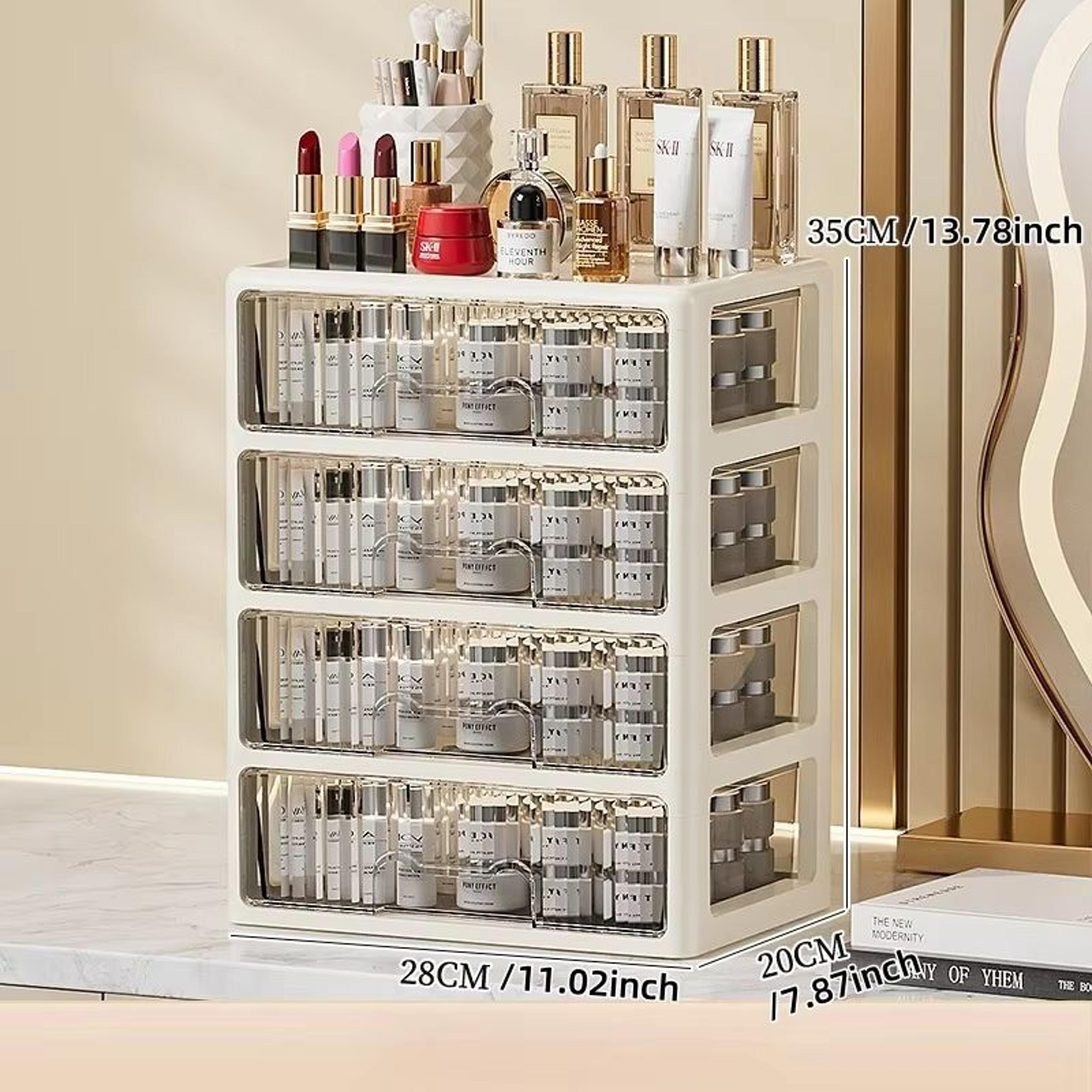 Cream Glow Multi Tier Cosmetic Organizer With Drawers 13