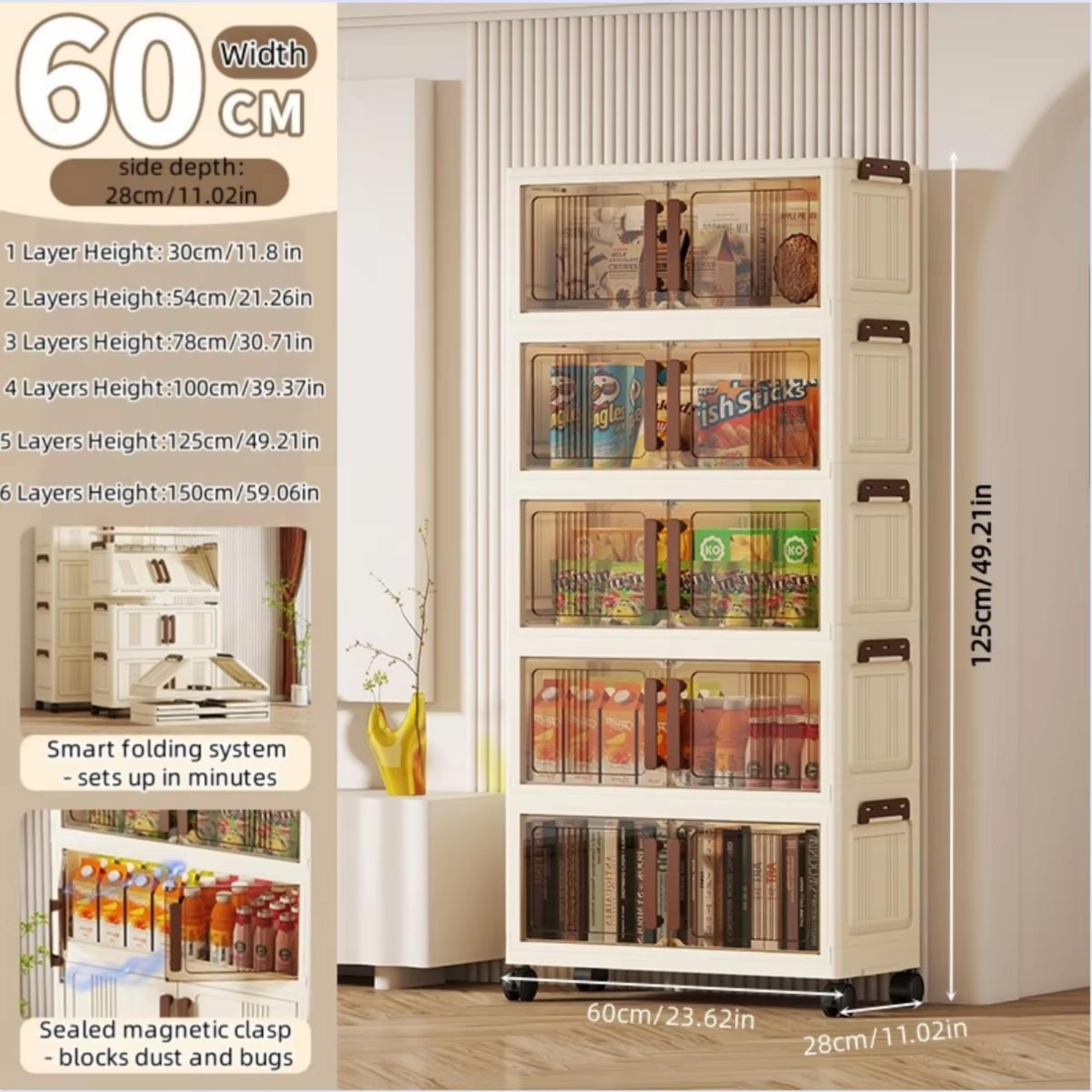 Clear View Foldable DoubleDoor Rolling Storage Cabinet 236 In 18