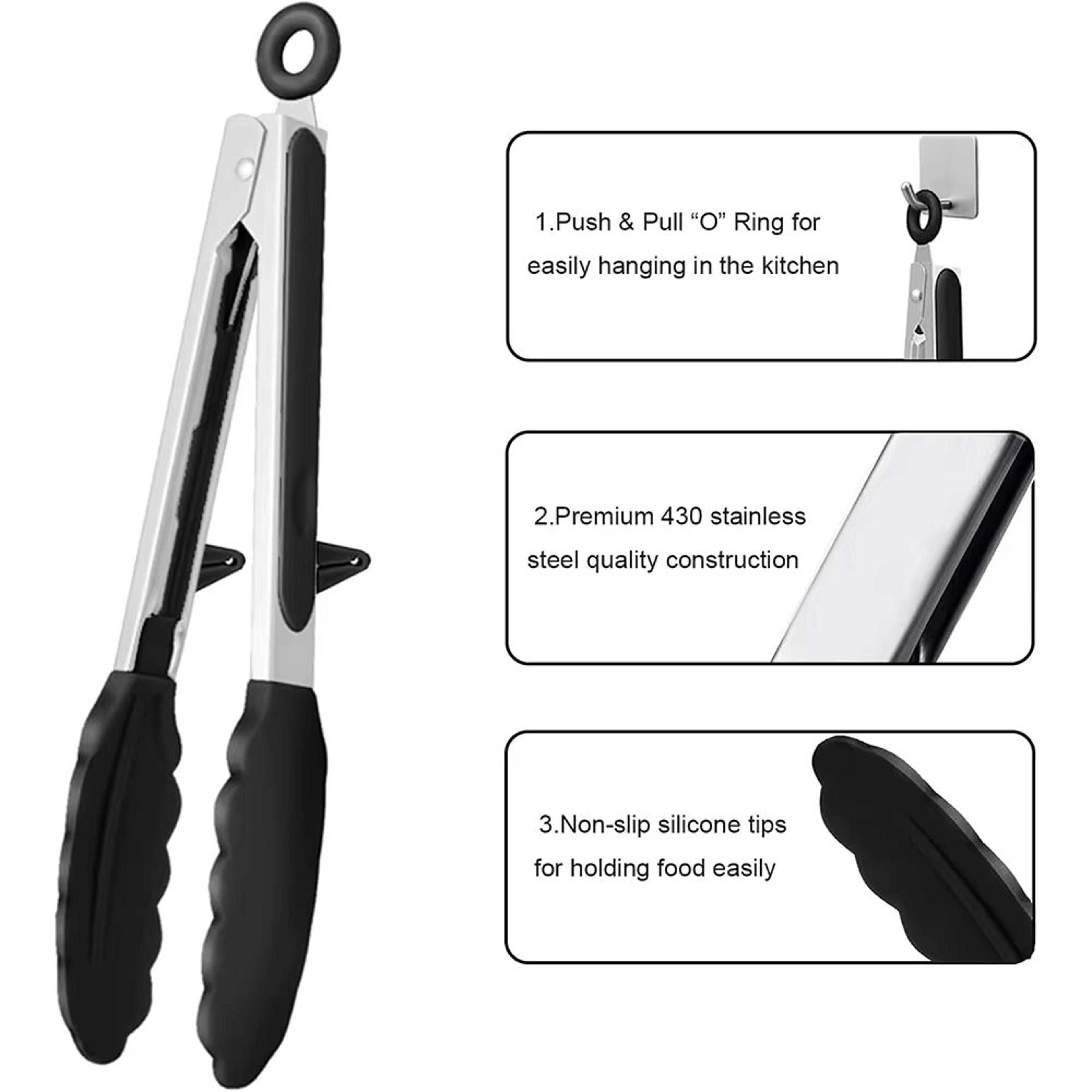 LMETJMA Silicone Kitchen Food Tongs For Nonstick Cooking And Serving 1